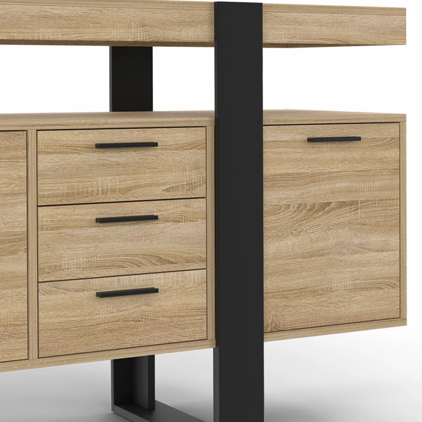 IDMarket Phoenix XXL - Aparador (180 cm, 4 puertas y 3 cajones, madera y negro), color negro