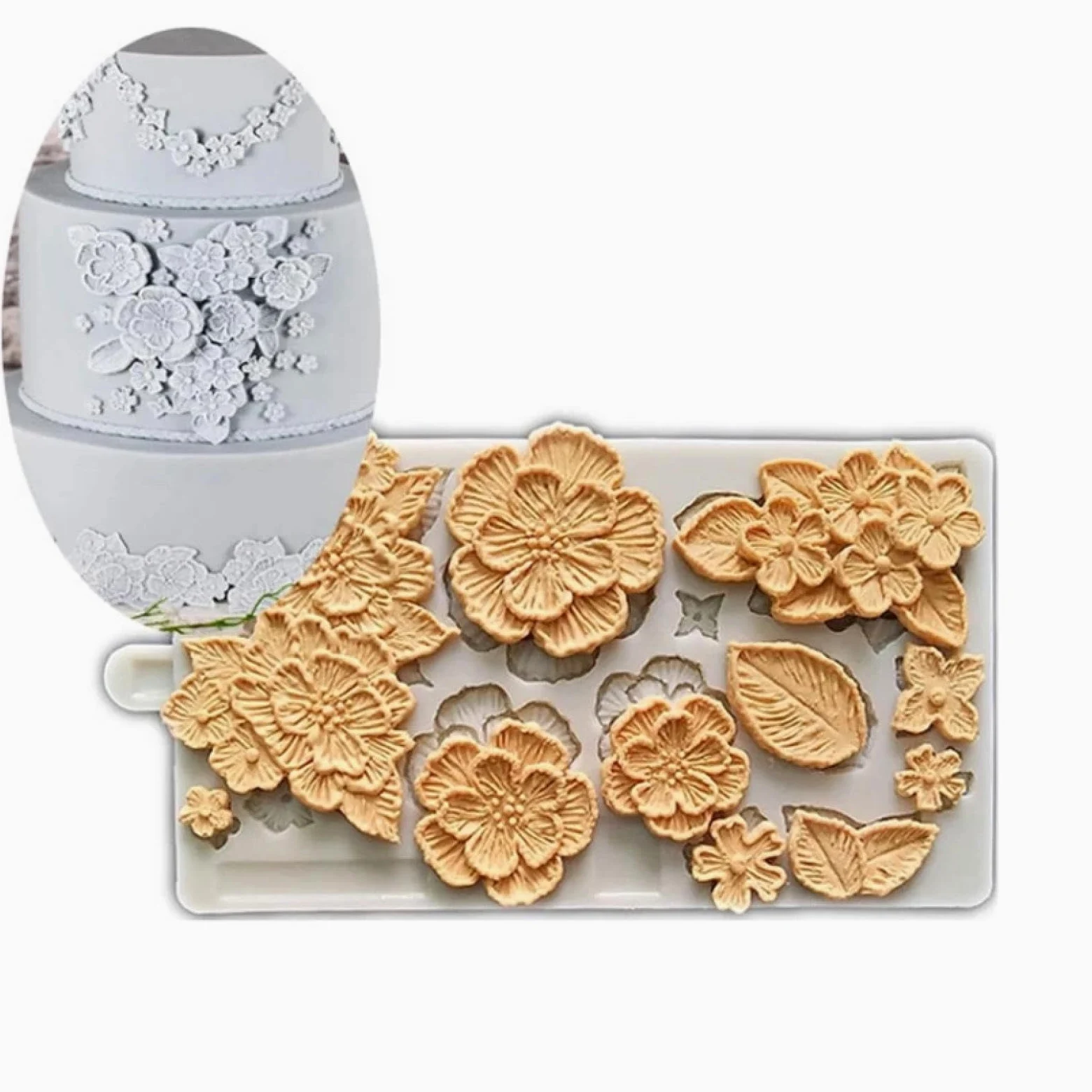 Moldes de silicona, moldes para hornear, 20 x 11,7 cm, diseño de hojas de flores, molde de silicona para galletas, cupcakes, chocolate, fondant, herramientas de decoración de pasteles