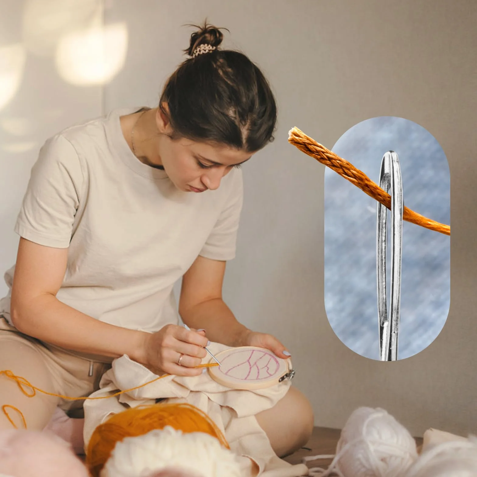 Juego de 16 agujas de ojo grande, agujas de tope para coser cuero, agujas de coser con punta redonda, 4 tamaños diferentes, agujas de coser metálicas para tapicería, lana, costura