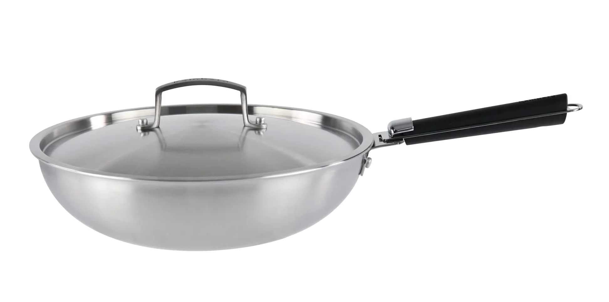 Kamberg - Wok acero inoxidable 28 cm mango extraíble - acero inoxidable 18/10 Triply - Todos los fuegos incluyendo inducción y horno, gris