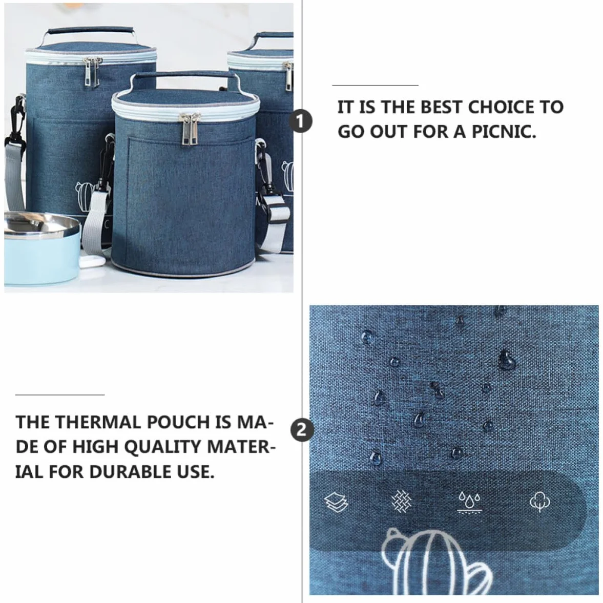 Bolsa Térmica Portátil de Tela Oxford Ligera y Compacta para Almuerzo, Adecuado para Picnic y Comida para Llevar, Diseño Resistente Color Azul Marino