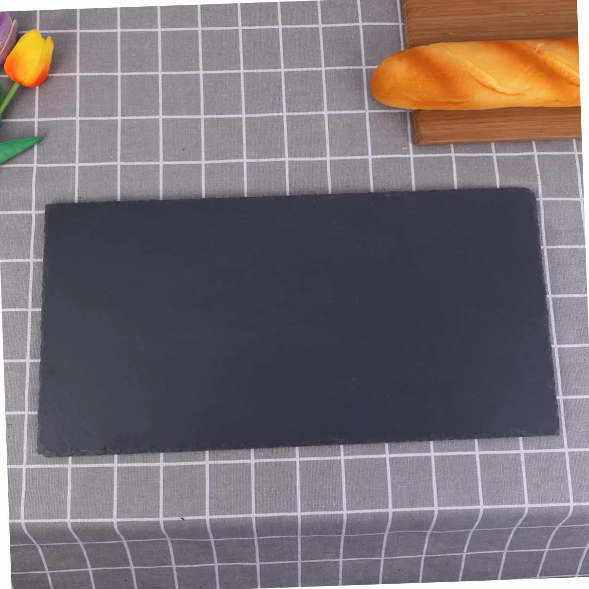 TOPBATHY Plato Rectangular de Piedra Natural 40x20cm para Servir | Bandeja para Fruta y Sushi, Formato Largo, Almacenamiento Sencillo, Acabado Atractivo