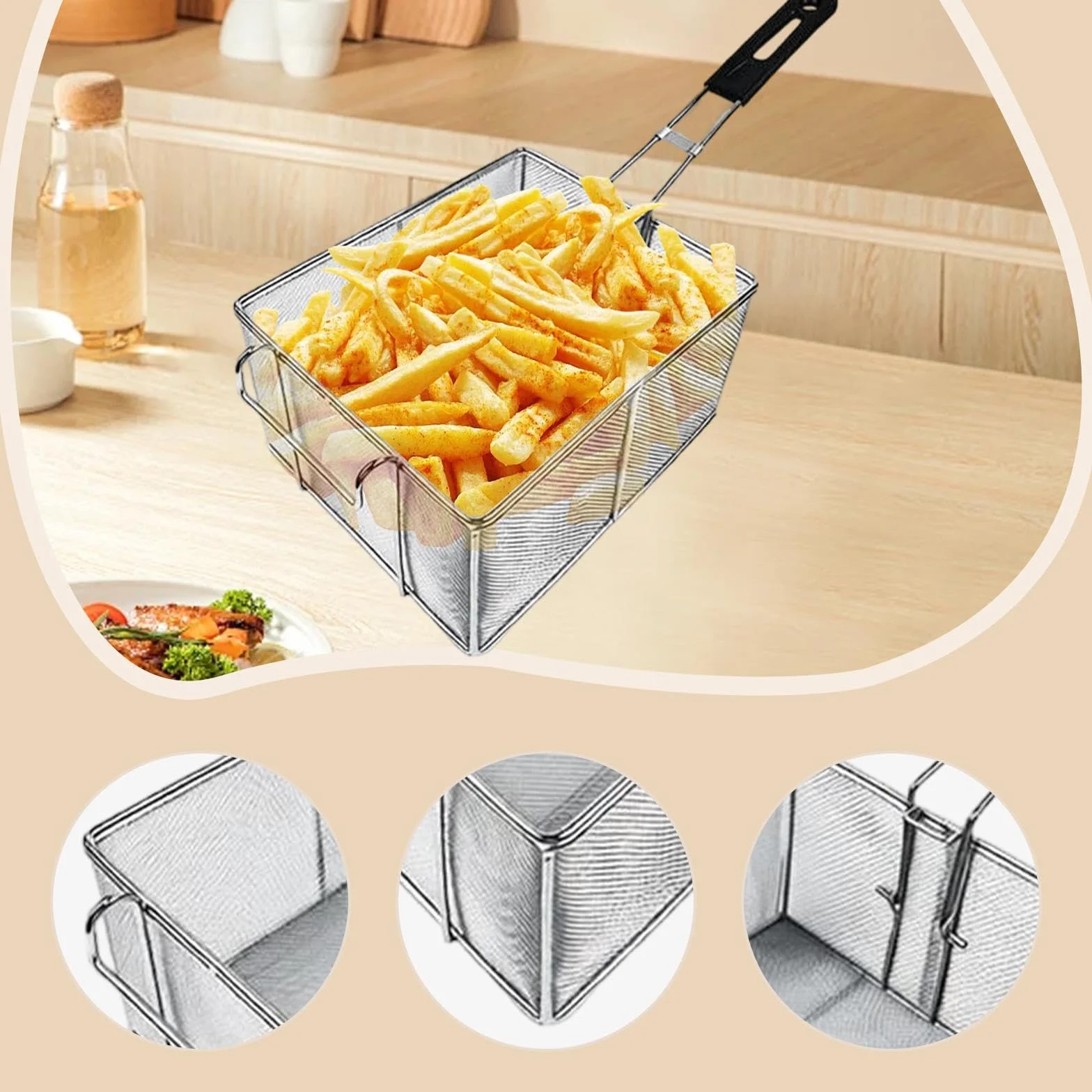 Cesta para Freír, Utensilio de Cocina, Cesta para Servir Barbacoa Y