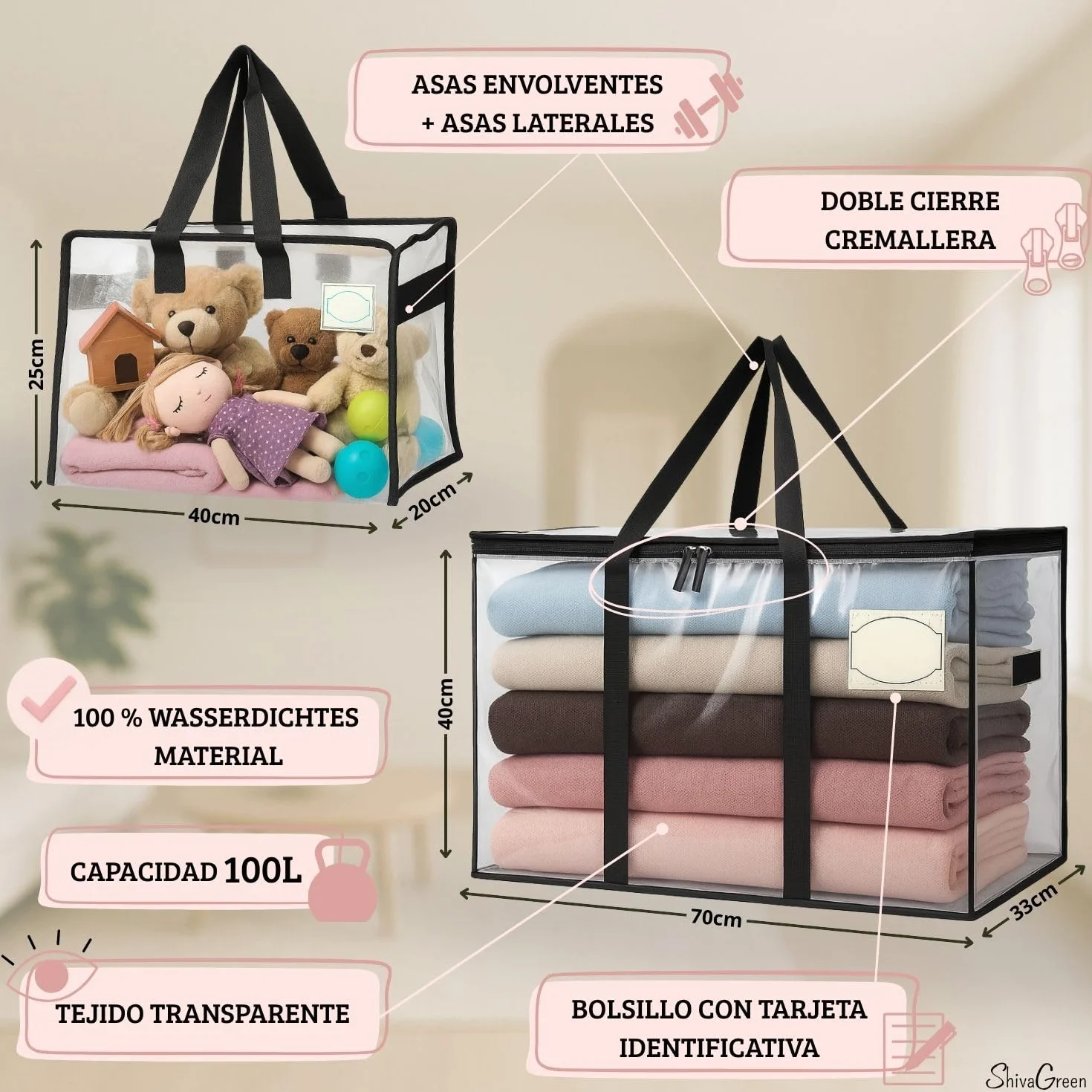 Bolsas de Mudanza Grandes 4+2 Pequeñas – Resistentes con Cremallera Doble y Asas Reforzadas – Impermeables, Plegables y Reutilizables – Alternativa a Cajas de Mudanza y Almacenaje Ropa