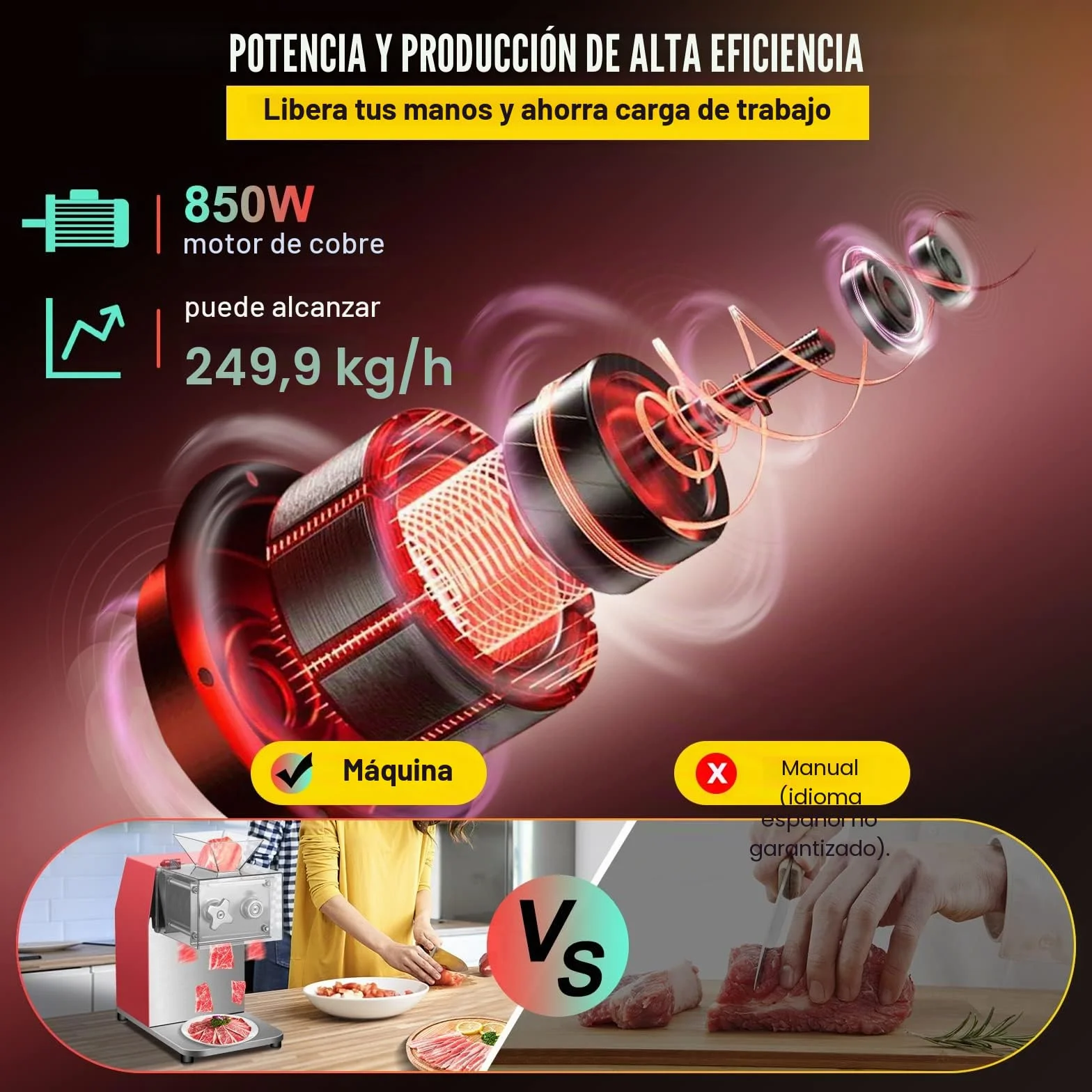 VEVOR - Máquina de corte de carne comercial, 250 kg/h, 850 W, hoja de 3,5 mm, cortador de carne eléctrico de acero inoxidable, para cocina, supermercado, cordero, carne de res, pollo, rojo