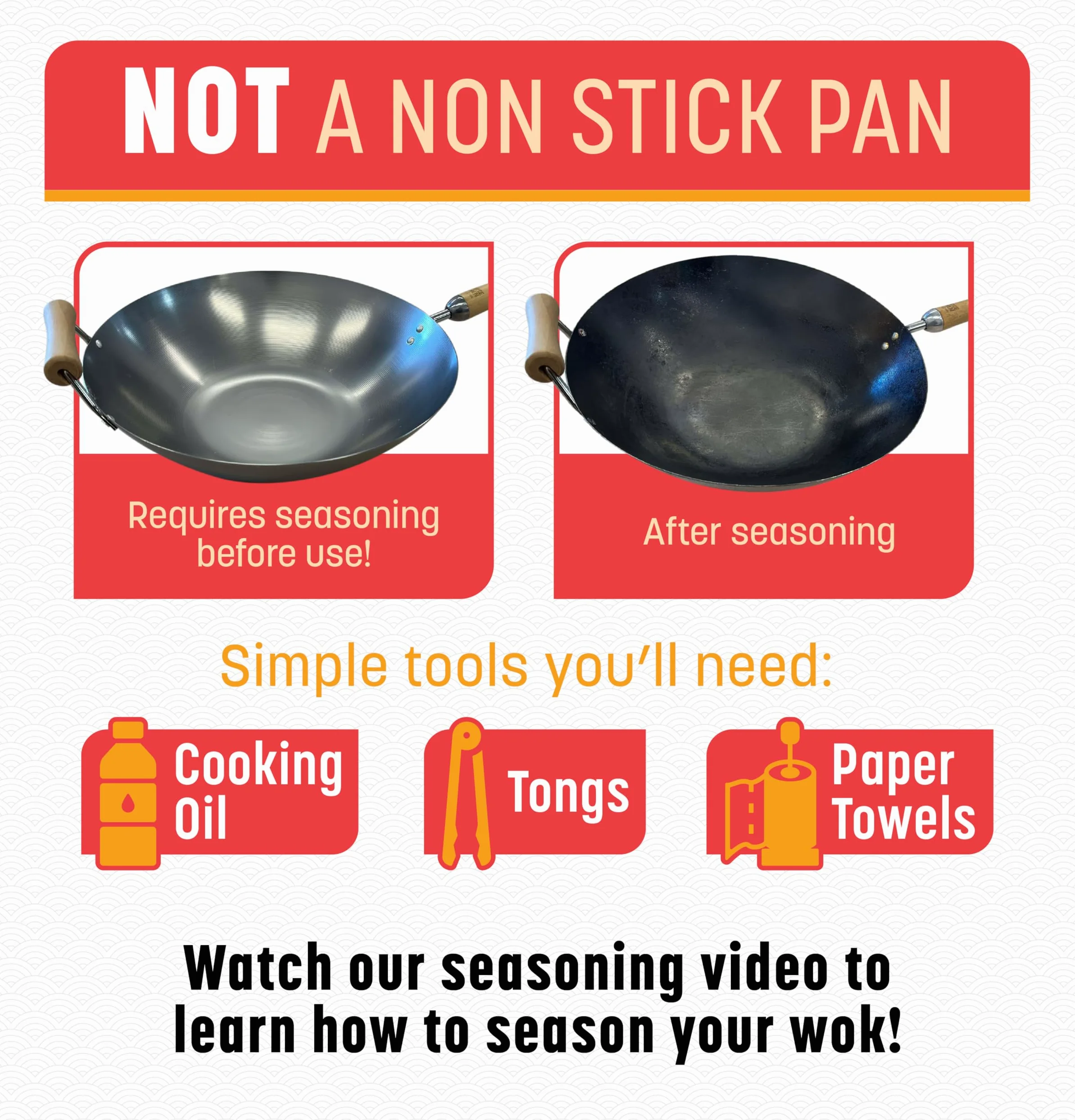 JOYCE CHEN Classic Series Wok de acero al carbono de 14 pulgadas con asas de abedul