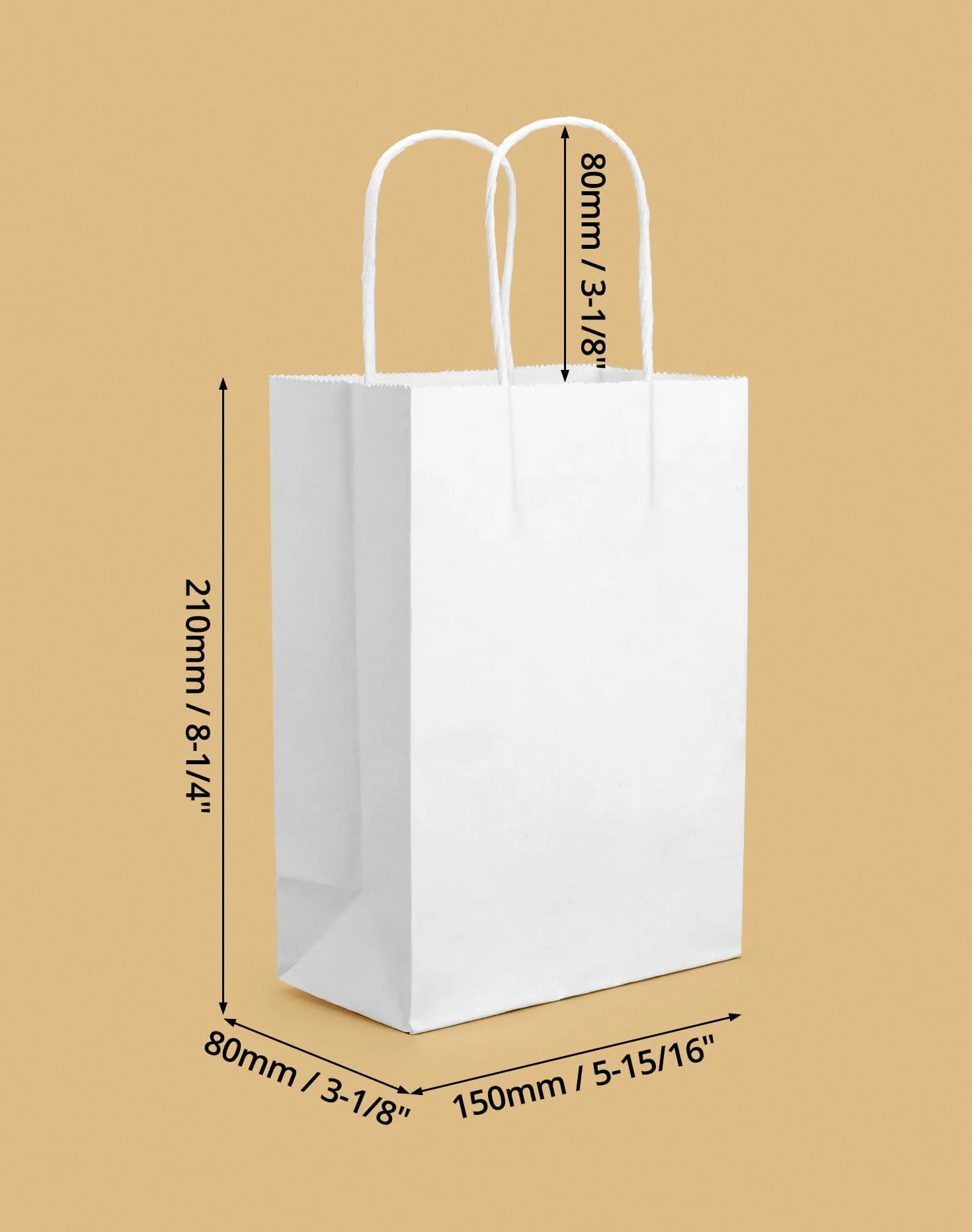QWORK® 60 piezas bolsas de papel blanco con asas, bolsa regalo,15 x 8 x 21 cm, para fiestas, embalaje, bolsas de regalo de cumpleaños, bolsas de compras