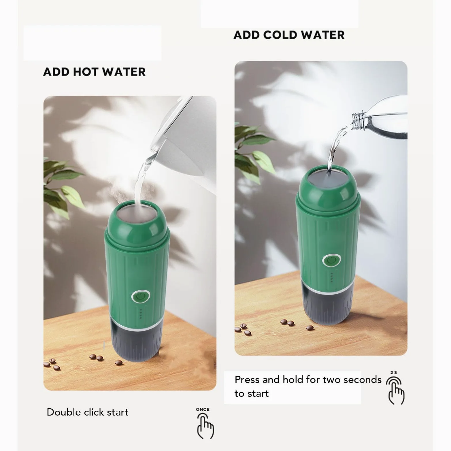 Hidyliu Portátil Mini Máquina de café Extracción de Alta Eficiencia para Viajes de Oficina en Casa ABS 9.8x3in (Verde)