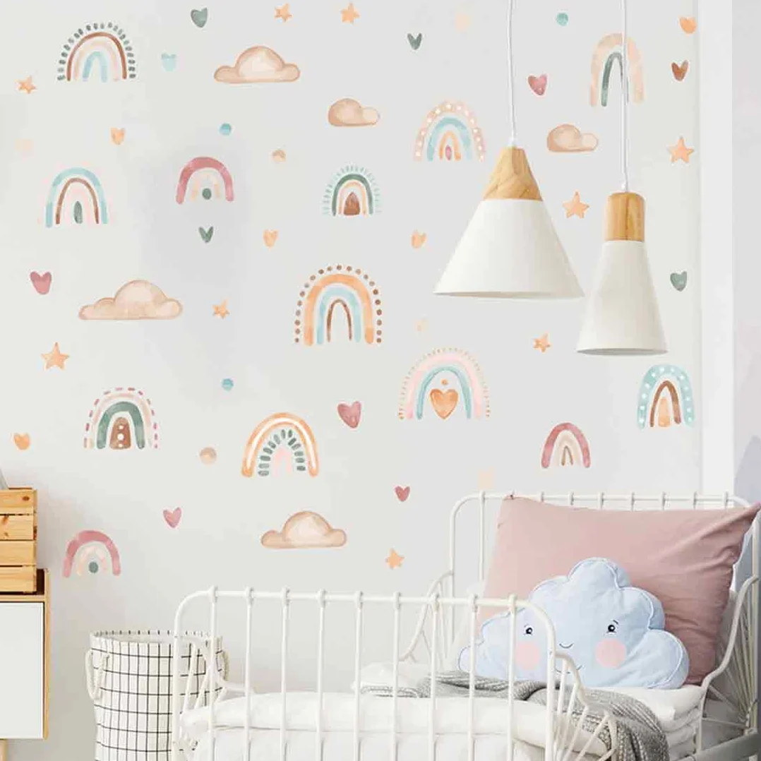 Pegatinas de Pared Arcoíris y Corazones Decoración Bohemia Guardería
