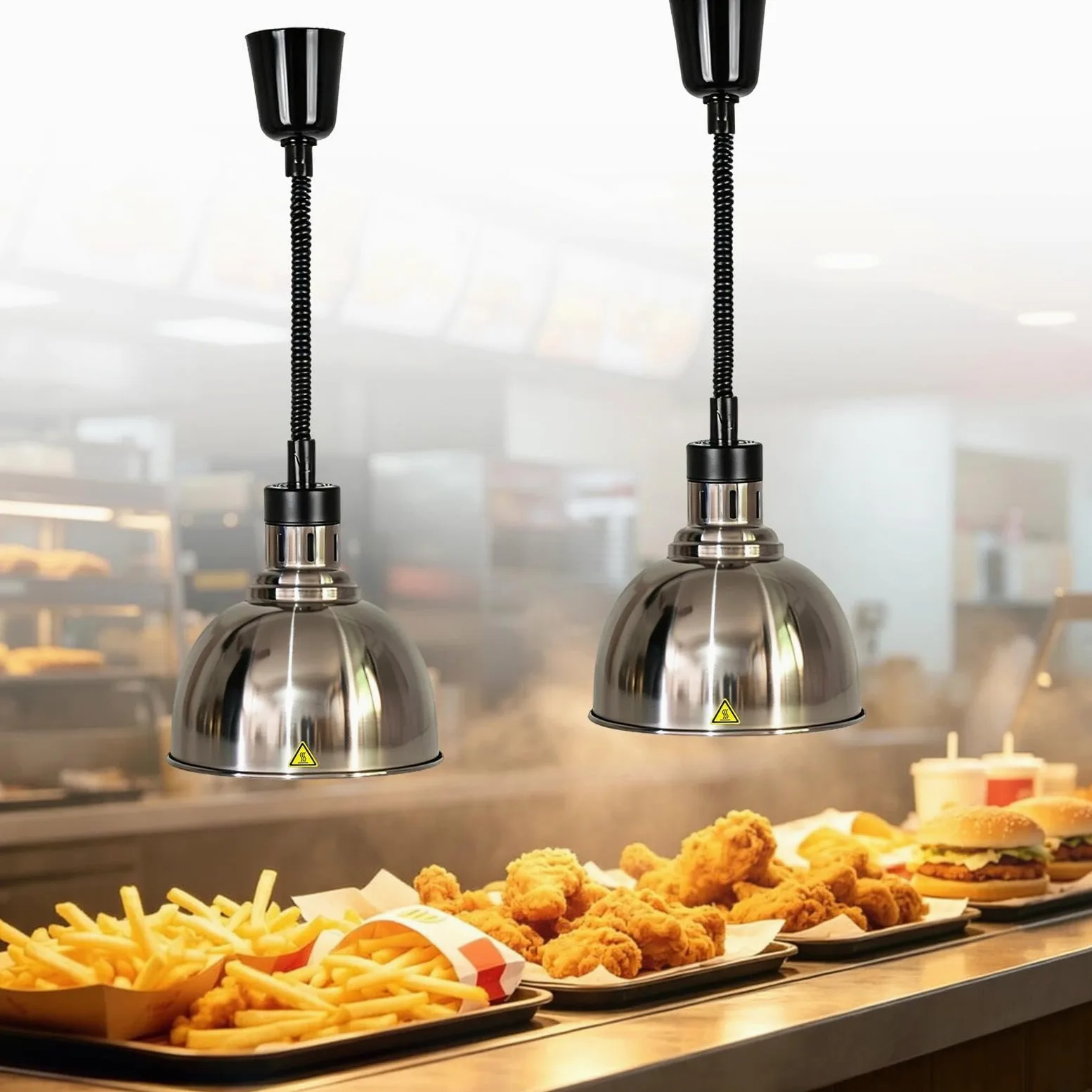 Lampara de Calor Cocina, Altura Regulable 60-180cm (B-25cm, 2 Piezas) | Lampara de Calor para Alimentos, Lampara Calentador Comida para Cocina Buffet Hostelería, 250W 220V