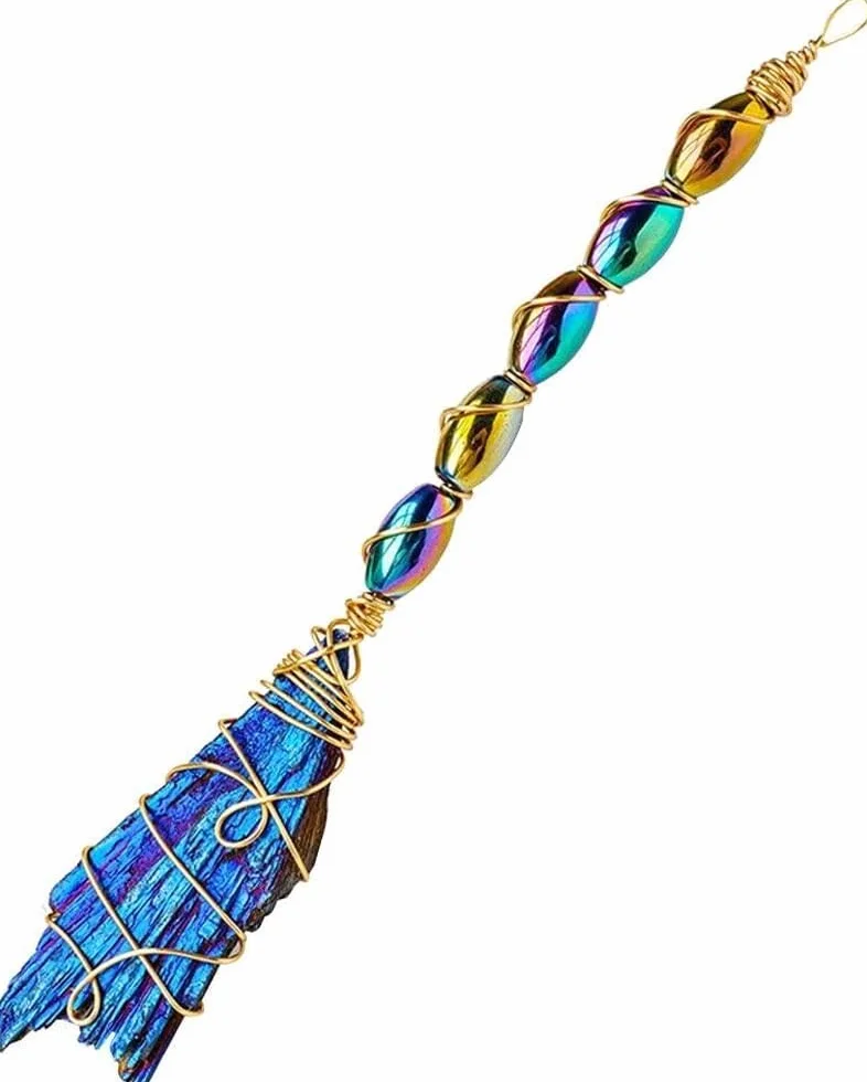 Escoba de bruja de turmalina negra colorida de cristal natural Wicca accesorio de decoración de fiesta de Halloween