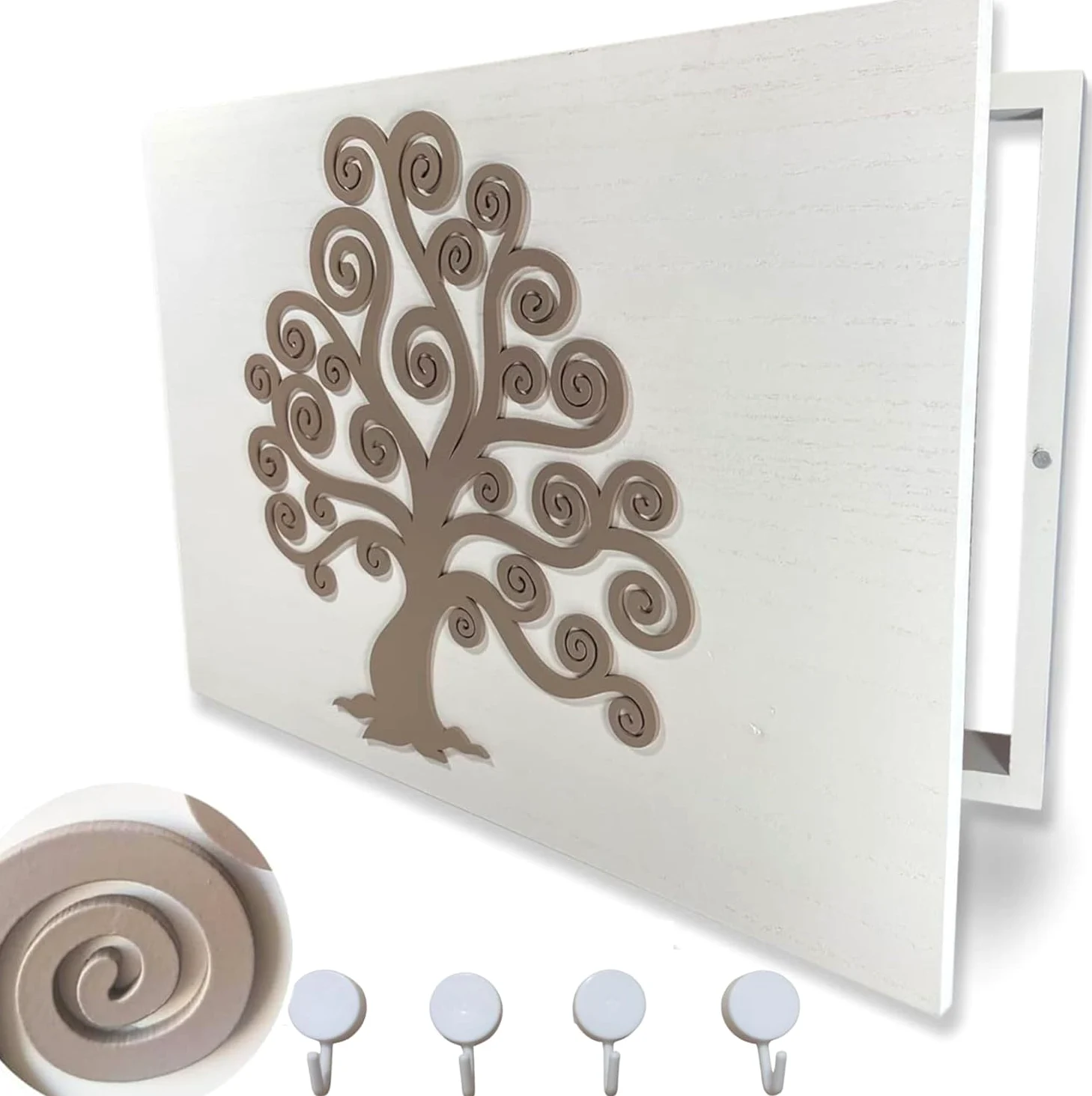 Tapa Cuadro Electrico de Madera / Cubre Contador de Luz de Pared / Tapa Registro Electrico de Diseño Arbol De La Vida con Colgador de Llaves
