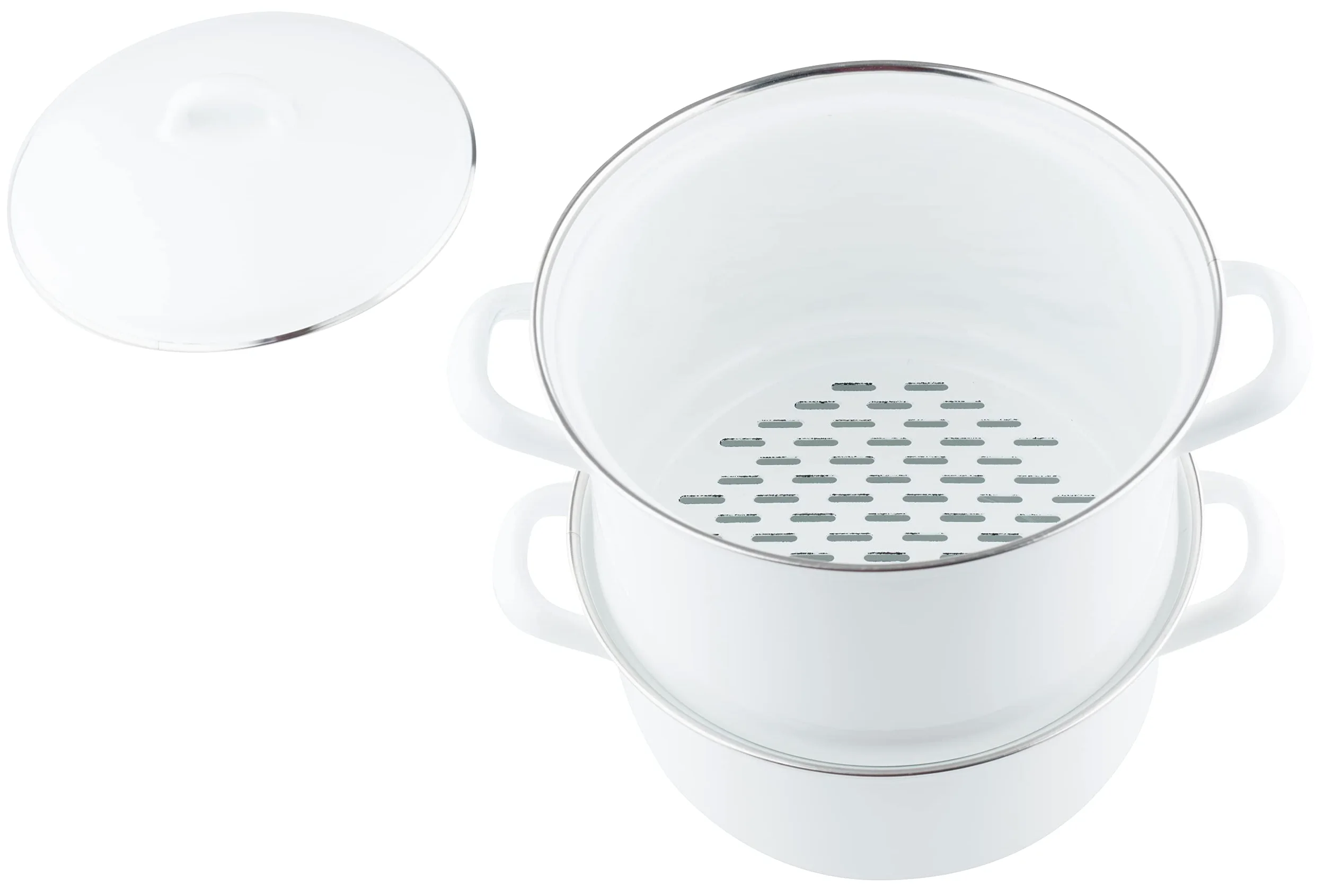 Riess, 0286-033, Cocina de patatas con tapa de esmalte 18, CLASSIC- WEISS, 19 cm de alto, 18 cm de diámetro, esmalte, blanco