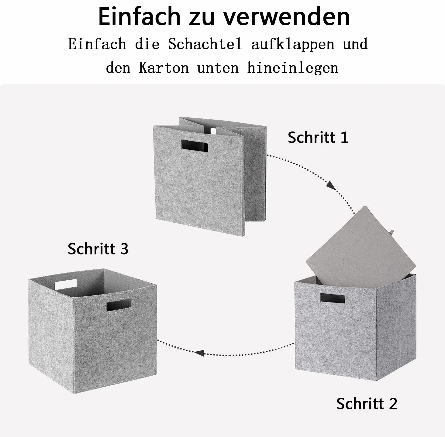 Caja de almacenamiento de fieltro plegable juego de 3 organizador 30 x 30 x 30 cm gris claro