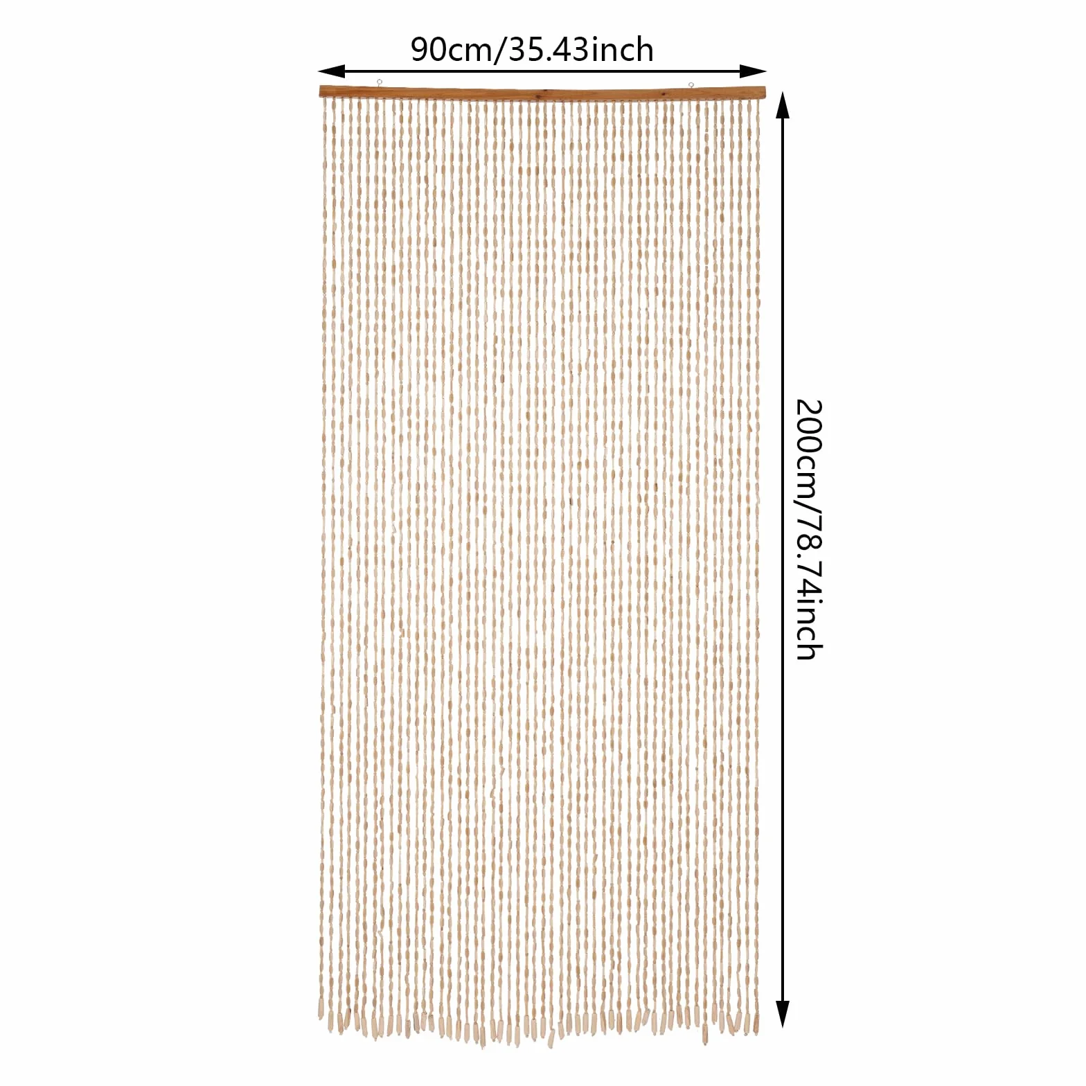Cortina de cuentas de bambú para puerta, 52 hebras, retro, cortina de cuentas de madera natural, cortina de hilos, protección contra insectos, protección contra moscas, 90 x 200 cm