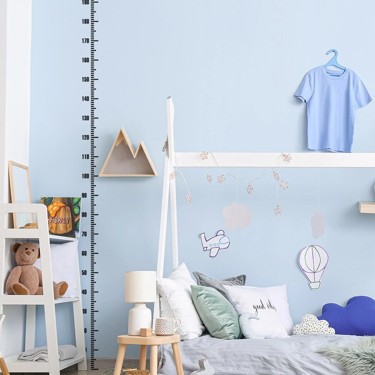 Adhesivo de pared regla de altura negra para niños decoración cinta métrica habitación infantil escuela