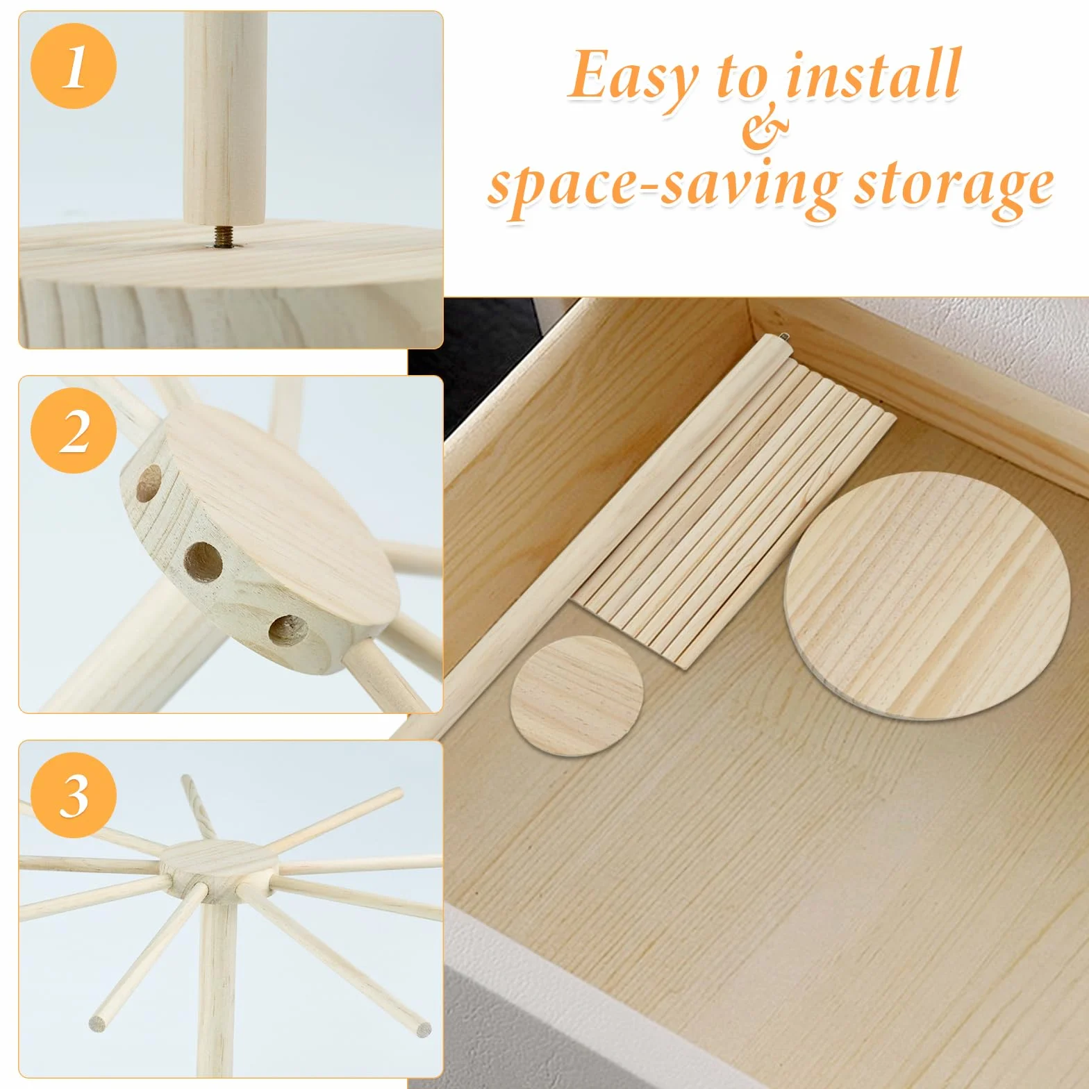 Estante de Secado de Pasta Plegable Plegable - Base de Madera con 9 Brazos Desmontables, Reutilizable, estirador de Pasta para Casa, Cocina