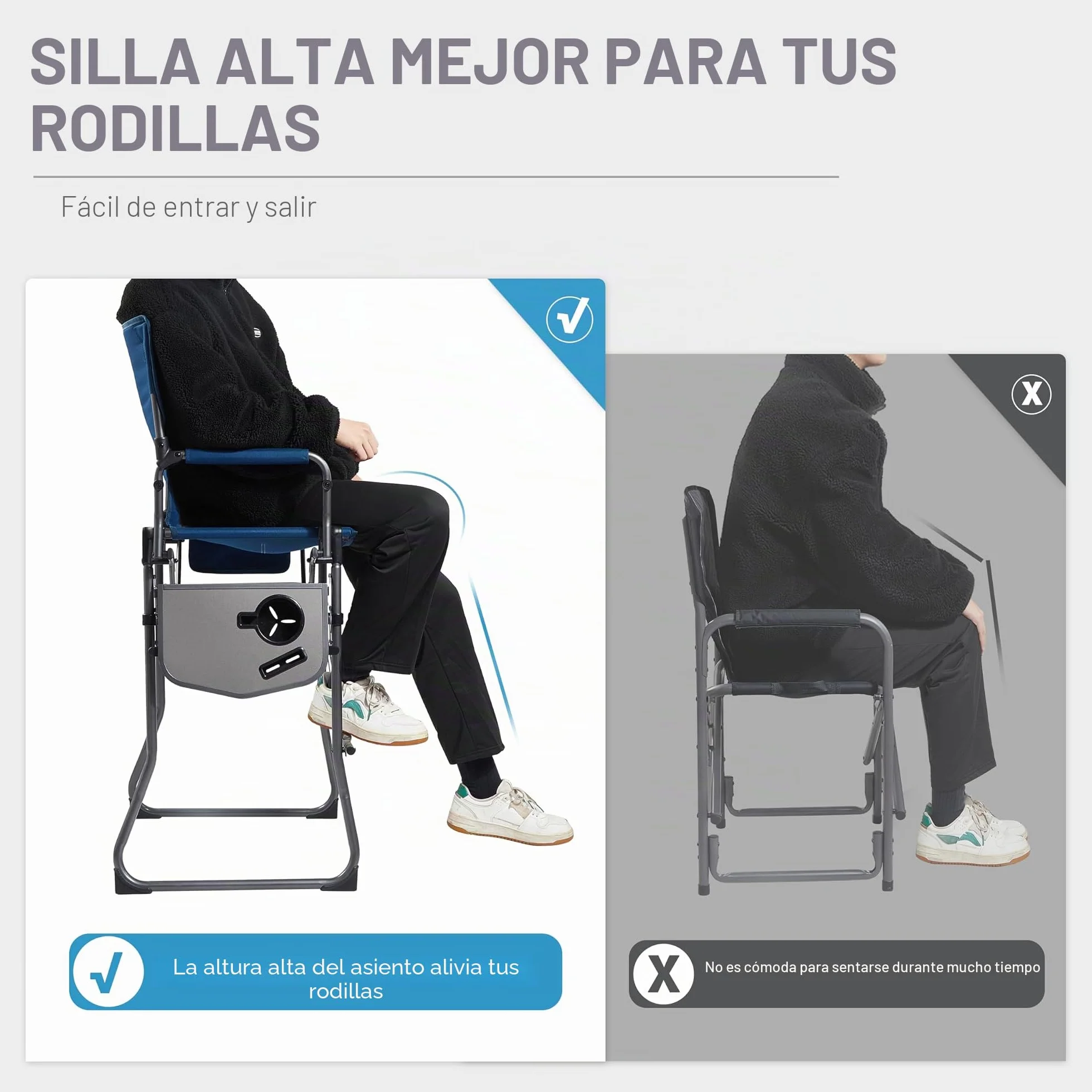 EVER ADVANCED Silla plegable portátil de 30.7 pulgadas de altura del asiento, silla de directores, taburete de bar alto plegable con mesa auxiliar para maquilladores, camping, eventos deportivos,