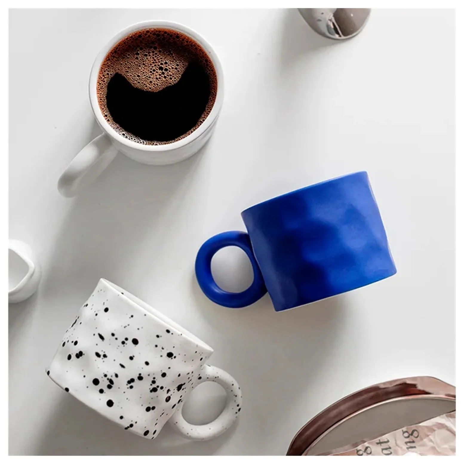 Tazas de café grandes de cerámica, Taza de café porcelana cerámica for desayuno, taza avena con asa anillo, multicolor, 450 ml(Green)