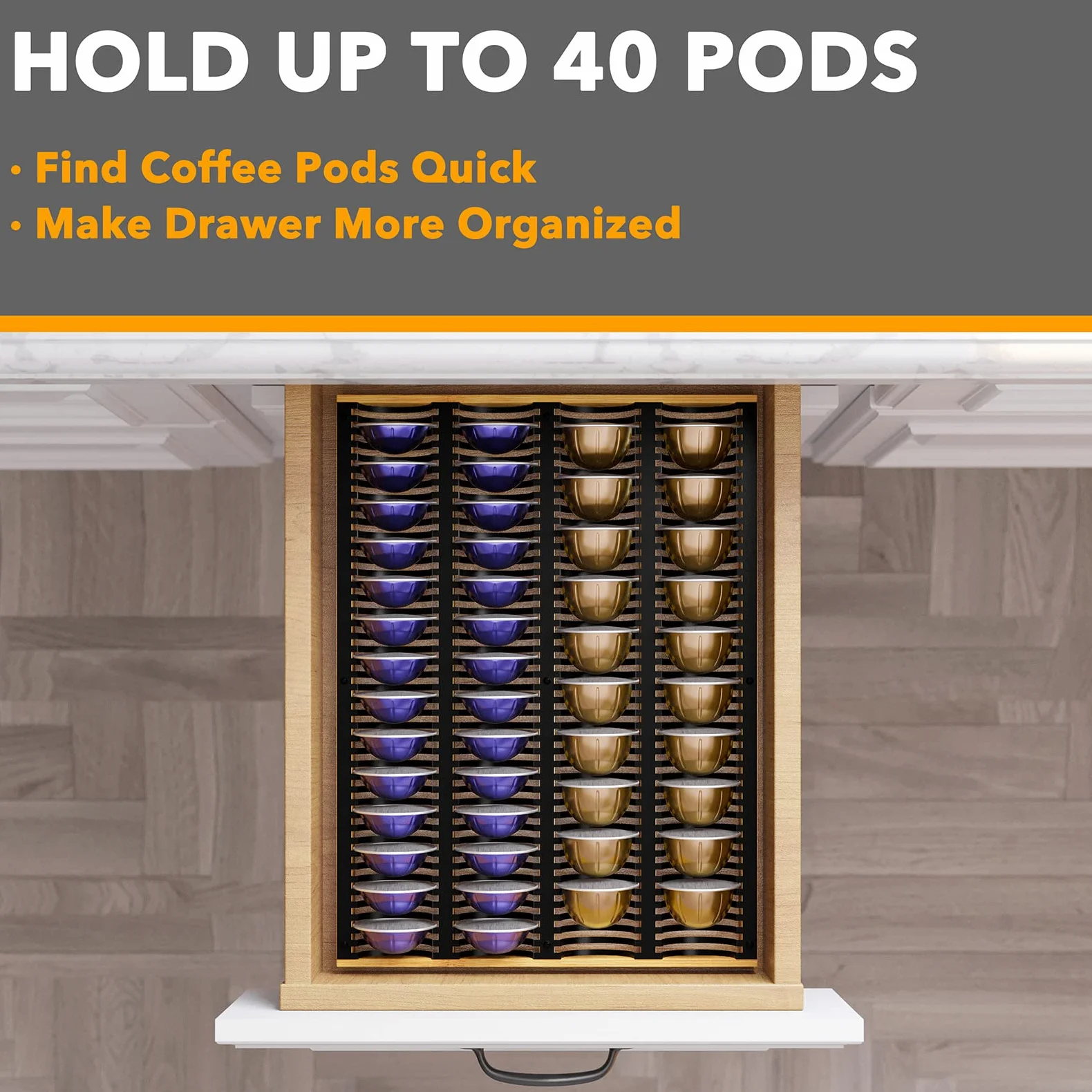 SpaceAid Organizador de cajones para cápsulas de café Nespresso Vertuo, bandeja de almacenamiento de bambú para Nespresso Vertuo, compatible con 40 cápsulas grandes o 52 pequeñas Vertuoline (inserto