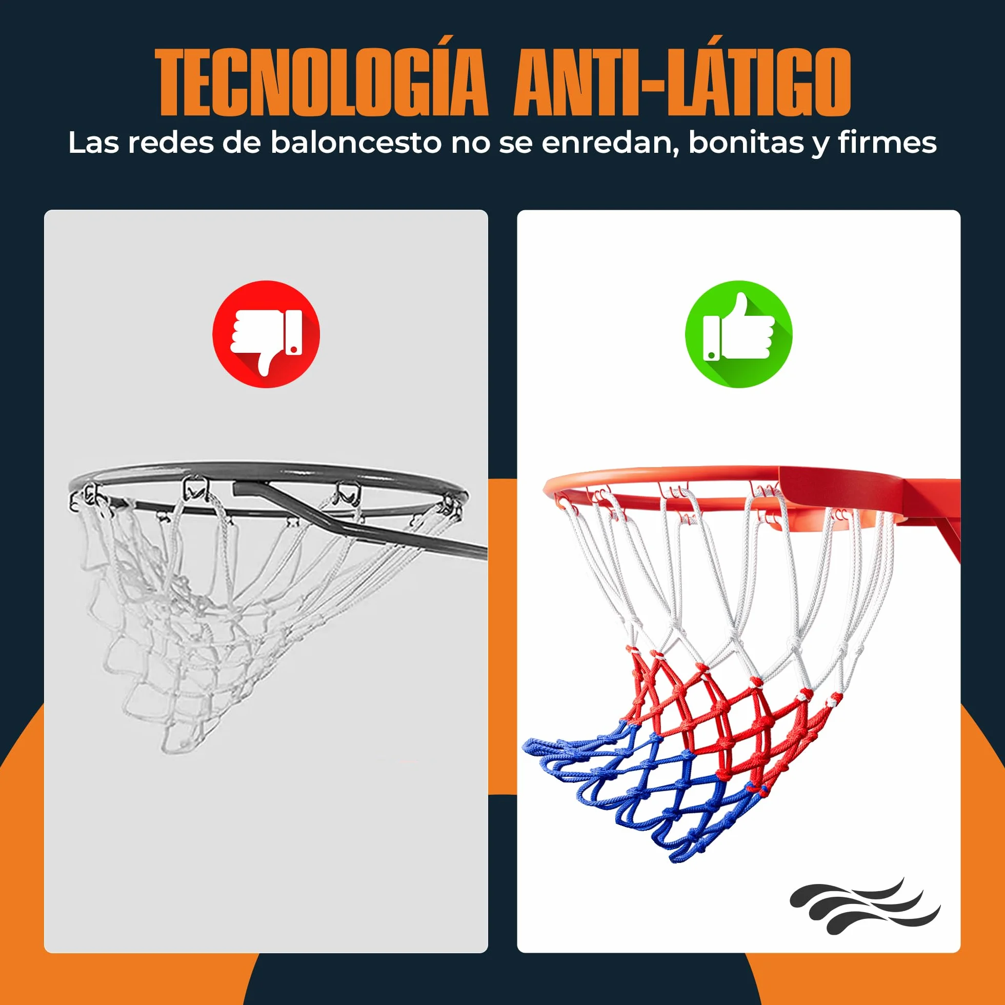 Profesional Red de Baloncesto 150g Repuesto Resistente 12 Ganchos Blanco Rojo Azul