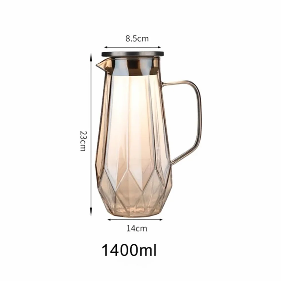 Jarra Agua Jarra de Agua de Vidrio de 1,4 l con Tapa Jarra de Agua fría y Caliente Jarra de Agua for el hogar Ideal for té Helado, Limonada, Jugo, Leche y más Jarra de Agua(Grey)