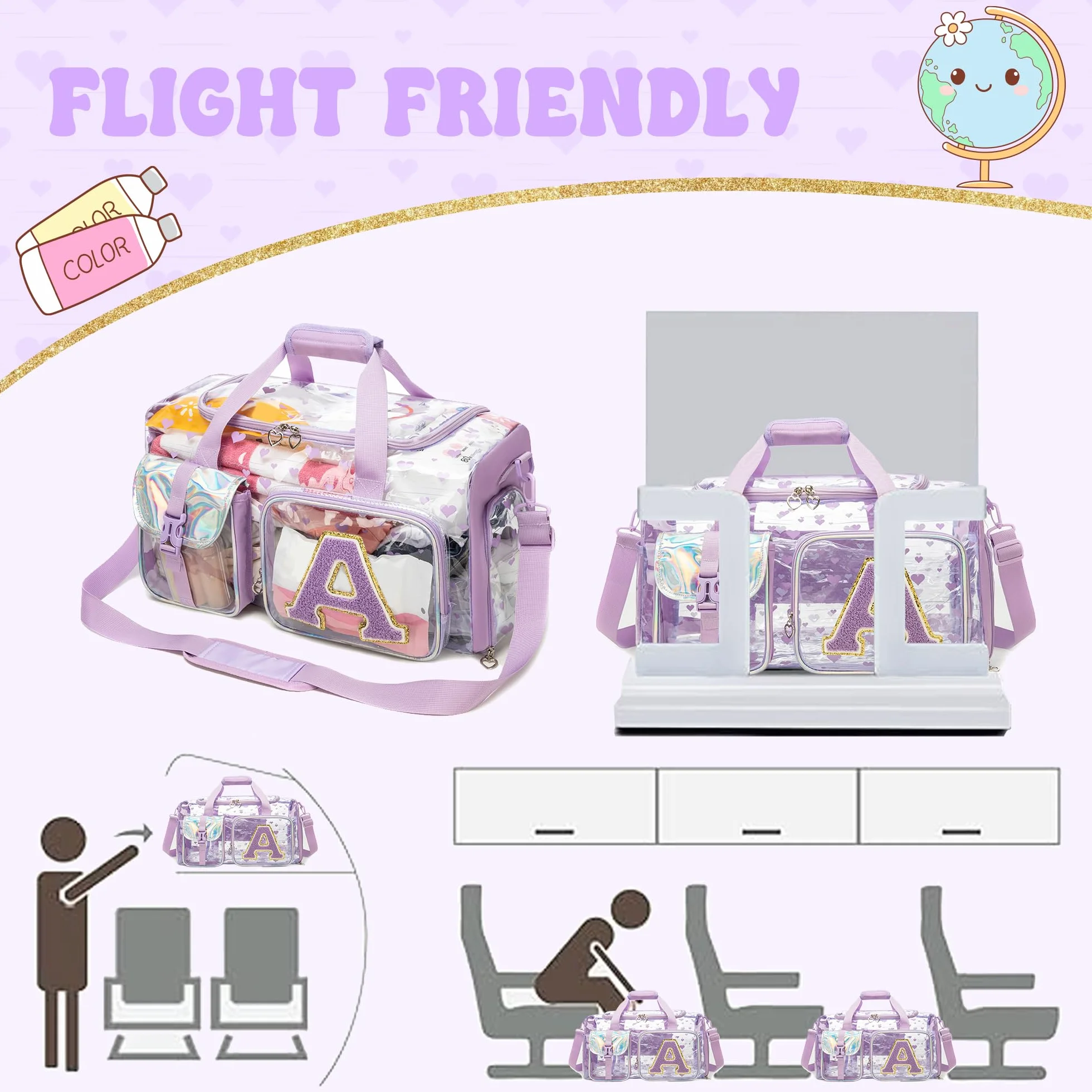 Bolsa de Deporte Niña Transparente Inicial A – Bolsa de Piscina Playa Gym Maleta Infantil