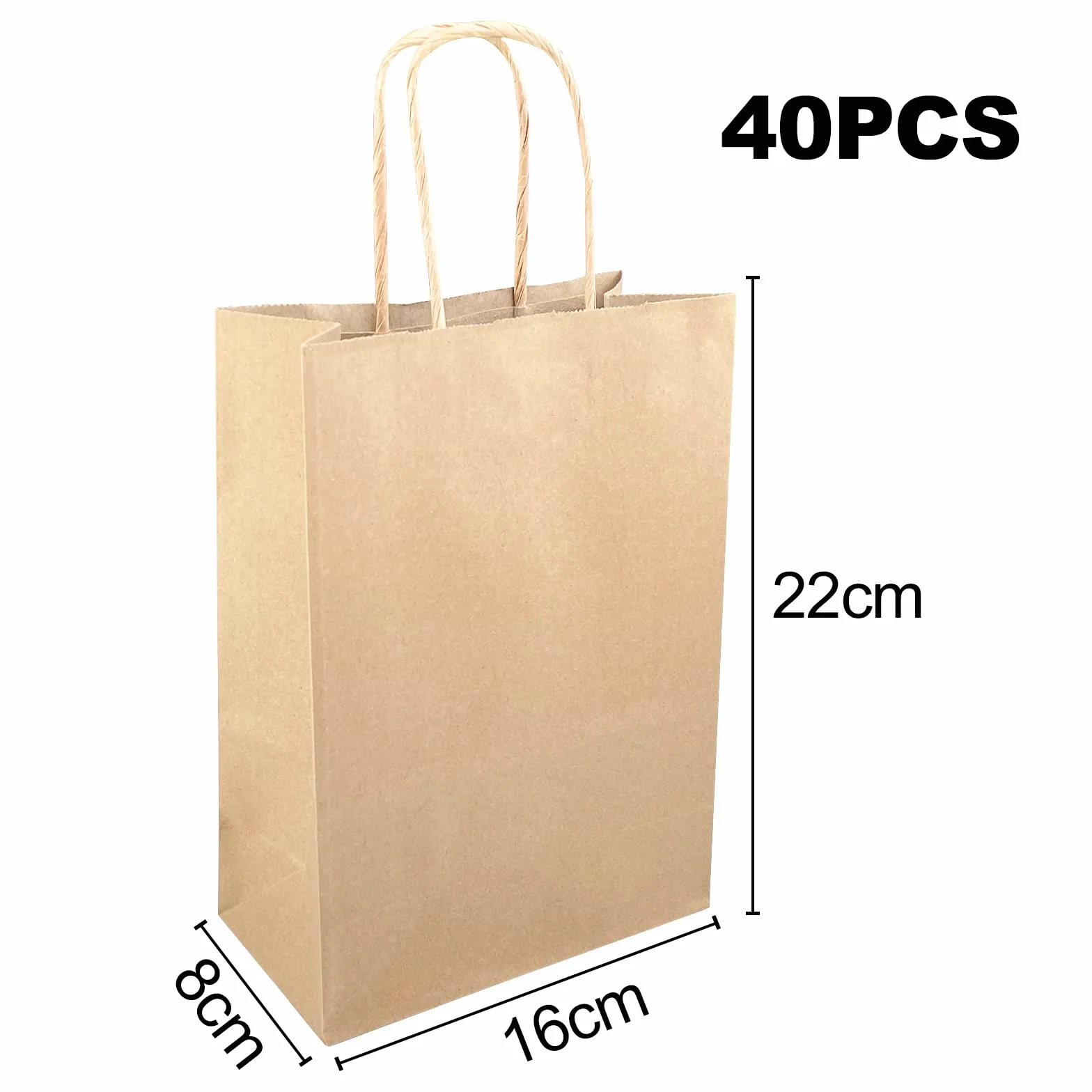 Avesteir 40 Piezas Bolsas Papel Kraft 16x22x8 cm, Bolsas de Papel Pequeñas con Asas, Bolsa Kraft de Chuches Marrón para Embalaje de Regalo, Fiestas de Cumpleaños, Compras, Bodas, Navidad, 1.0 unidad