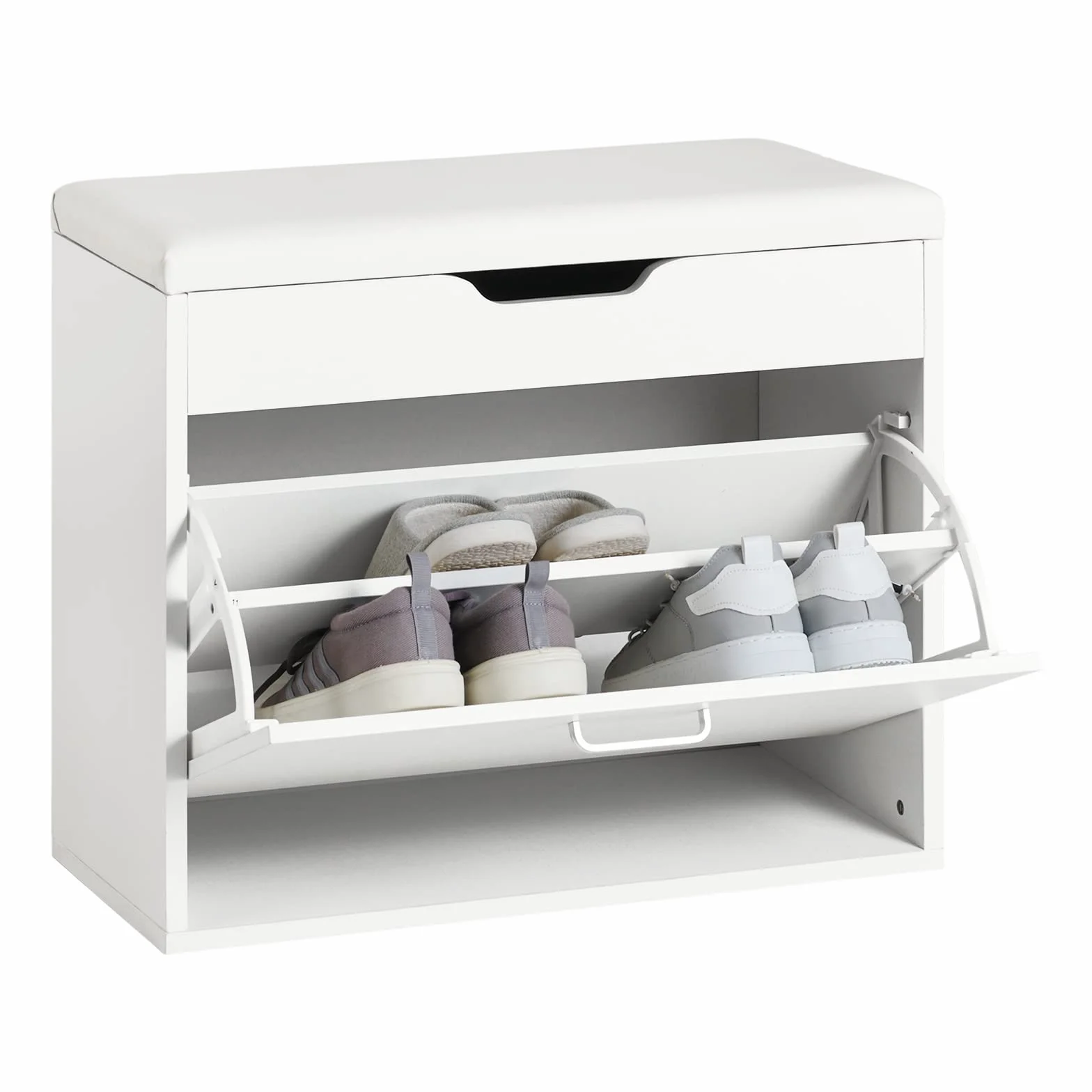 SoBuy Banco Zapatero con Solapa 60x30x50cm para recibidor | Mueble estrecho con asiento acolchado y almacenaje oculto, carga 150kg, blanco FSR95-W