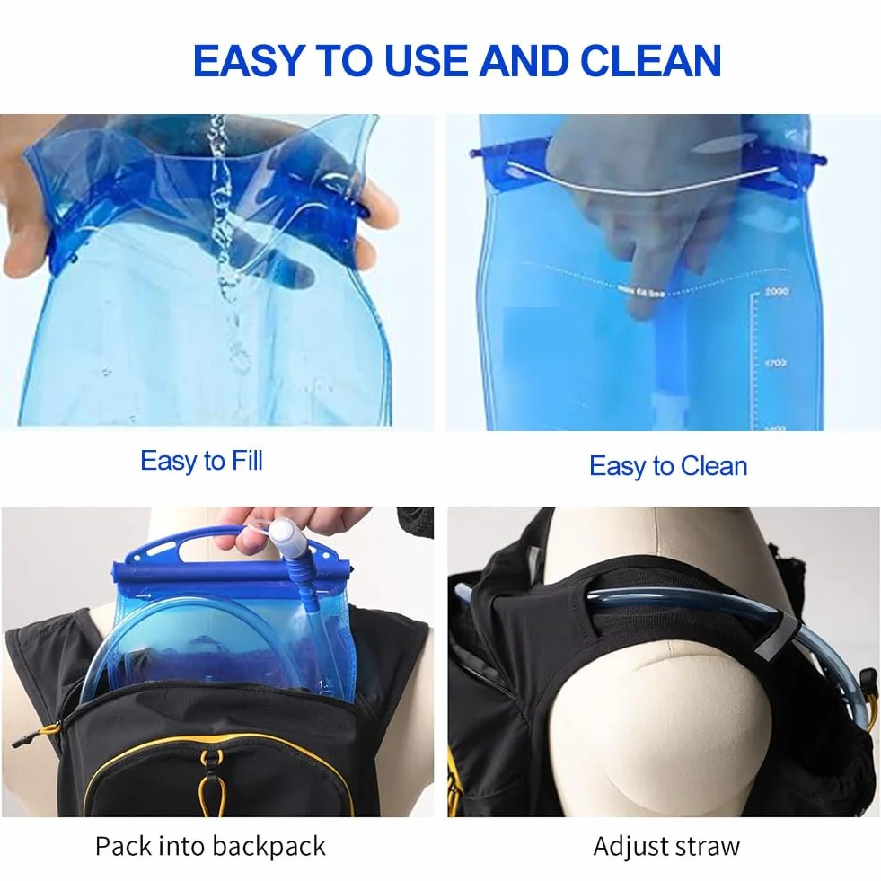 2L Bolsa de Hidratación, Soft Reservoir, Bolsa de Agua, Depósito de Agua a Prueba de Fugas para, Ideal para Ciclismo, Senderismo, Carrera, Camping y Escalada
