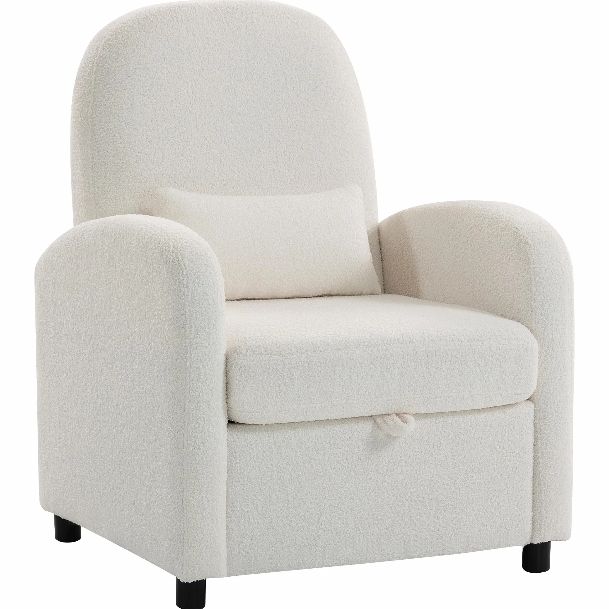 HOMCOM Sillón de salón acolchado con almacenamiento oculto, respaldo alto, sillón moderno con reposabrazos, cojín lumbar y asiento ancho, de terciopelo de peluche, para dormitorio y salón, color crema