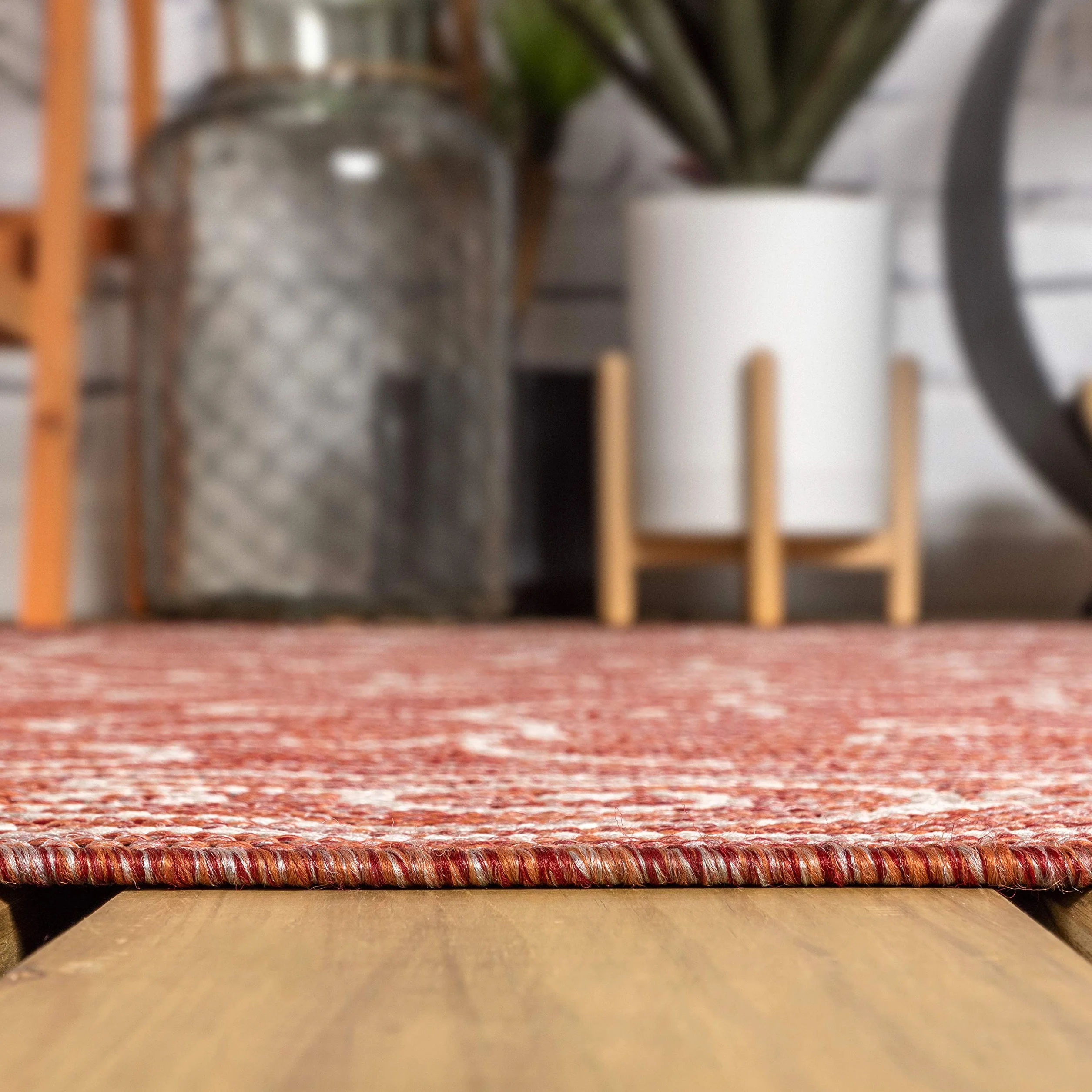 JONATHAN Y SMB106B-8 Charleston Alfombra Exterior Interior Textura Tejido Filigrana Vintage, Fácil de Limpiar, Habitación, Cocina, 240 cm x 300 cm, Rojo/Beige