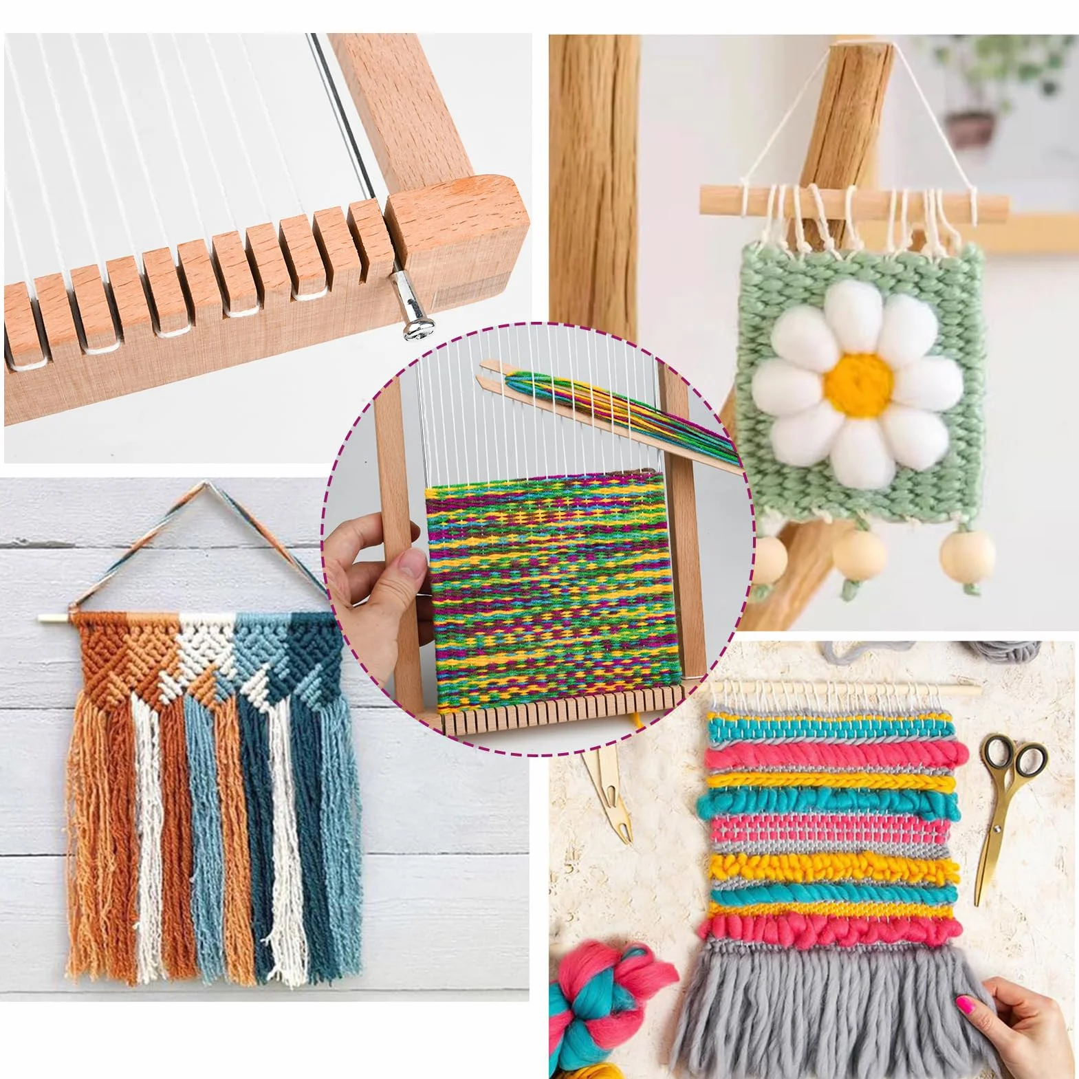 LYKTRIX Marco de Telaio de Tejer para Niños, Kit de Tela de Tejer de Madera, Incluidos Hilos, Peine, Lanzadera y Lana para Principiantes y Niños - 29 x 19 cm