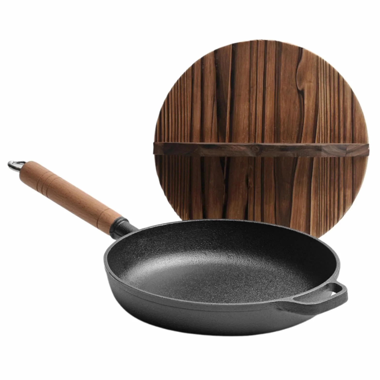Sartenes De Hierro Fundido Sartén Antiadherente Con Mango Madera Ergonómico | Plancha Grill Cocina Para Cocinar, Hogar, Camping, Dorar, Hornear, Saltear, Tortilla, Pescado, Huevos
