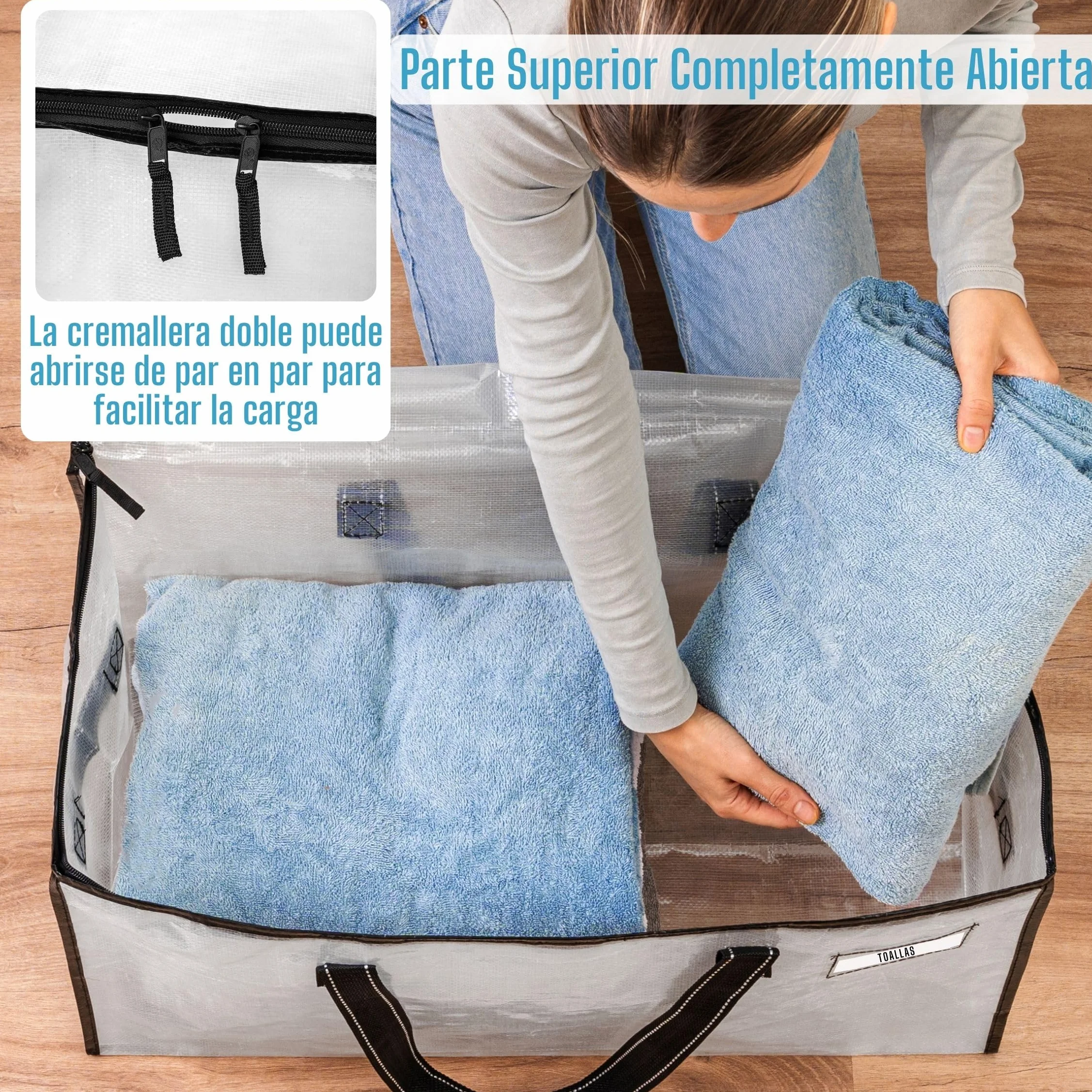 VENO Bolsa de Mudanza Grande y Resistente, Esenciales de Dormitorio Universitario, Organizador de Almacenamiento de Ropa con Cremallera, Almacenaje el Dormitorio(Transparente,Pack de 2)