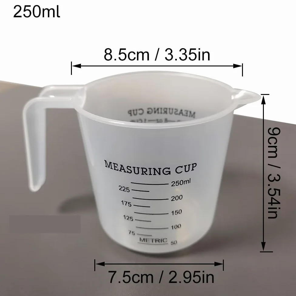 Juego de vasos medidores de plástico de 3 piezas - Vasos graduados con tapa for una medición precisa de líquidos - 1000 ml, 500 ml, 250 ml(3Pcs 250ml)