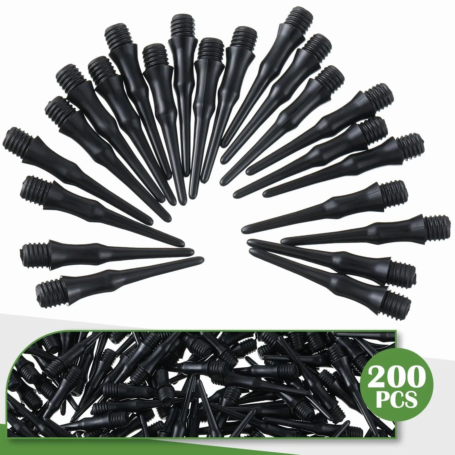 Puntas para Dardos de Plástico Rosca 2BA Negra - 200 Piezas Reemplazables para Dardos Blandos