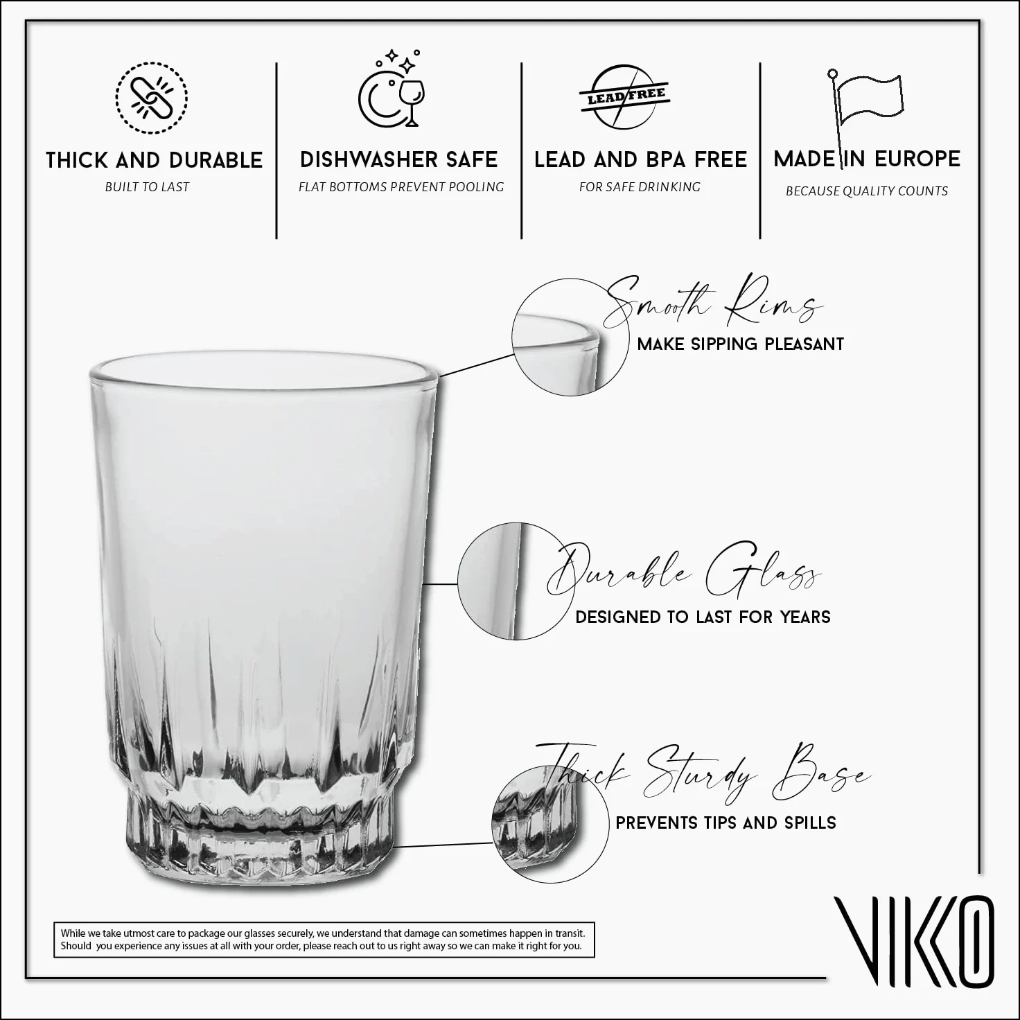 Vikko Vasos de jugo de 5 onzas: vasos de base pesada para beber zumo de naranja, agua, etc. Taza perfecta para niños, degustación y porciones pequeñas, juego de 6 vasos de cristal transparente