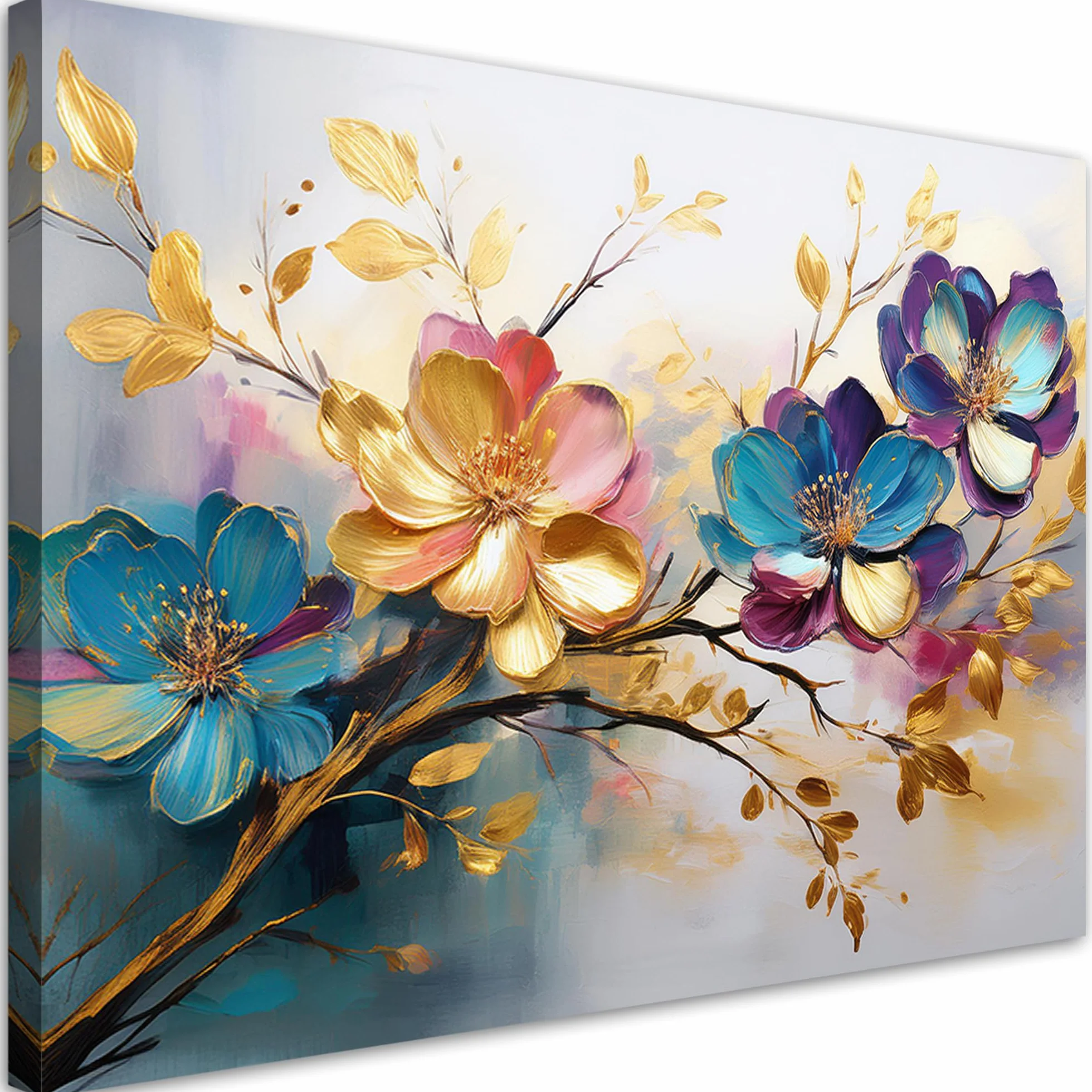 Feeby Lienzos decorativos - cuadros decoracion salon modernos - cuadro lienzo - 120x80 cm - lienzo grande - Hojas y flores de colores - cuadros decoracion salon
