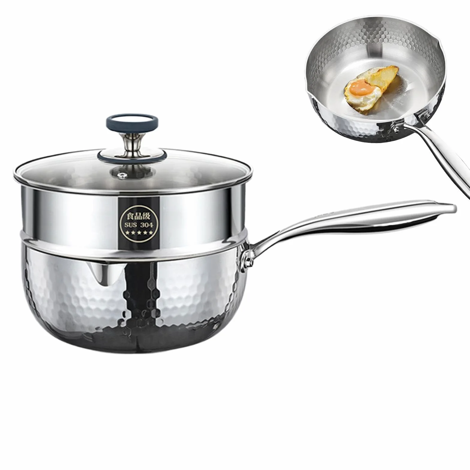 Cazo Con Tapa Batería De Cocina Antiadherente En Acero Inoxidable | Cazo Pequeño Para Vapor Y Salsas Para Freír, Cocinar a Fuego Lento, Hervir, en Cocina y en Hogar, Apto para Inducción