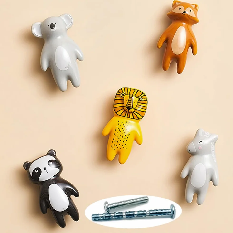 Uulu - Pomos de Cerámica Con Diseño de Animales para Habitación Infantil, Armario y Cajones - Incluye Tornillos