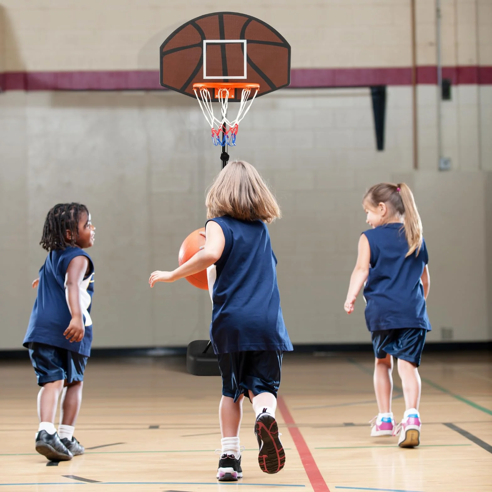 COSTWAY Canasta Baloncesto Exterior Altura Ajustable 3 Niveles 1,72 a 2m Móvil Ruedas Aro Niños Adultos