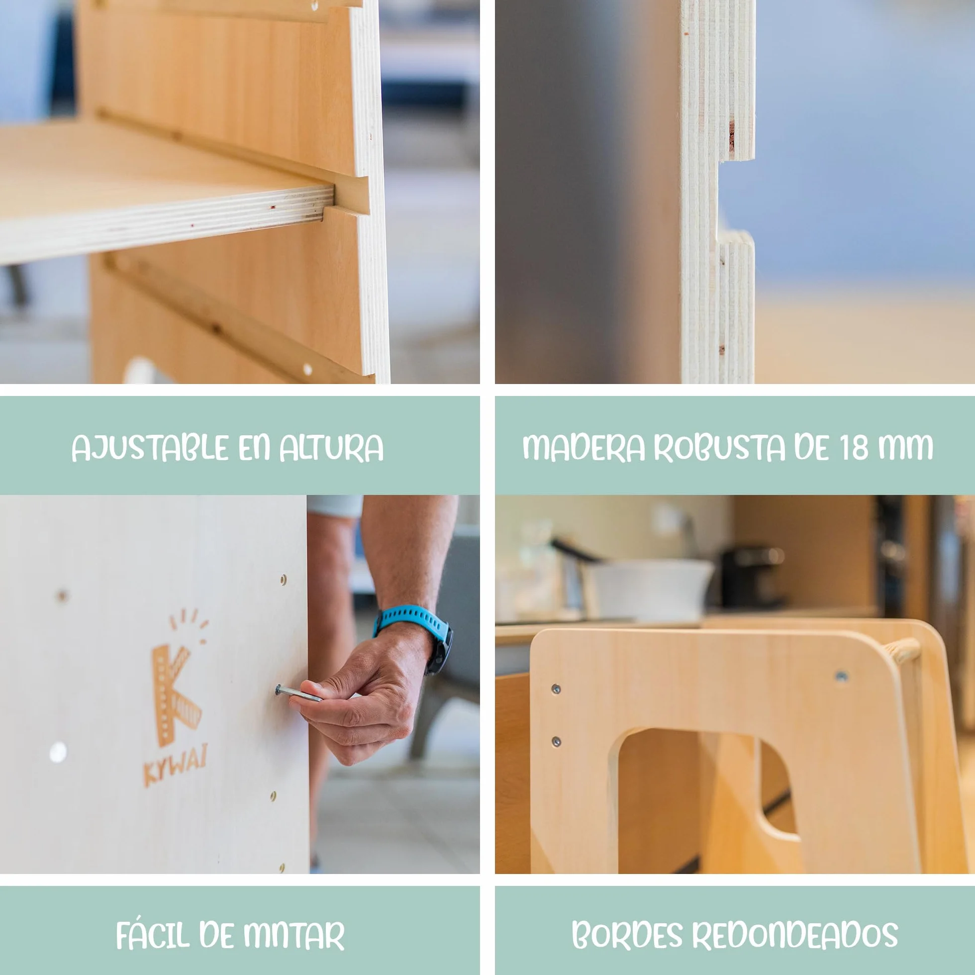 Torre de Aprendizaje Montessori Premium Desde 1 año, Doble Barrera, Patas Antivuelco