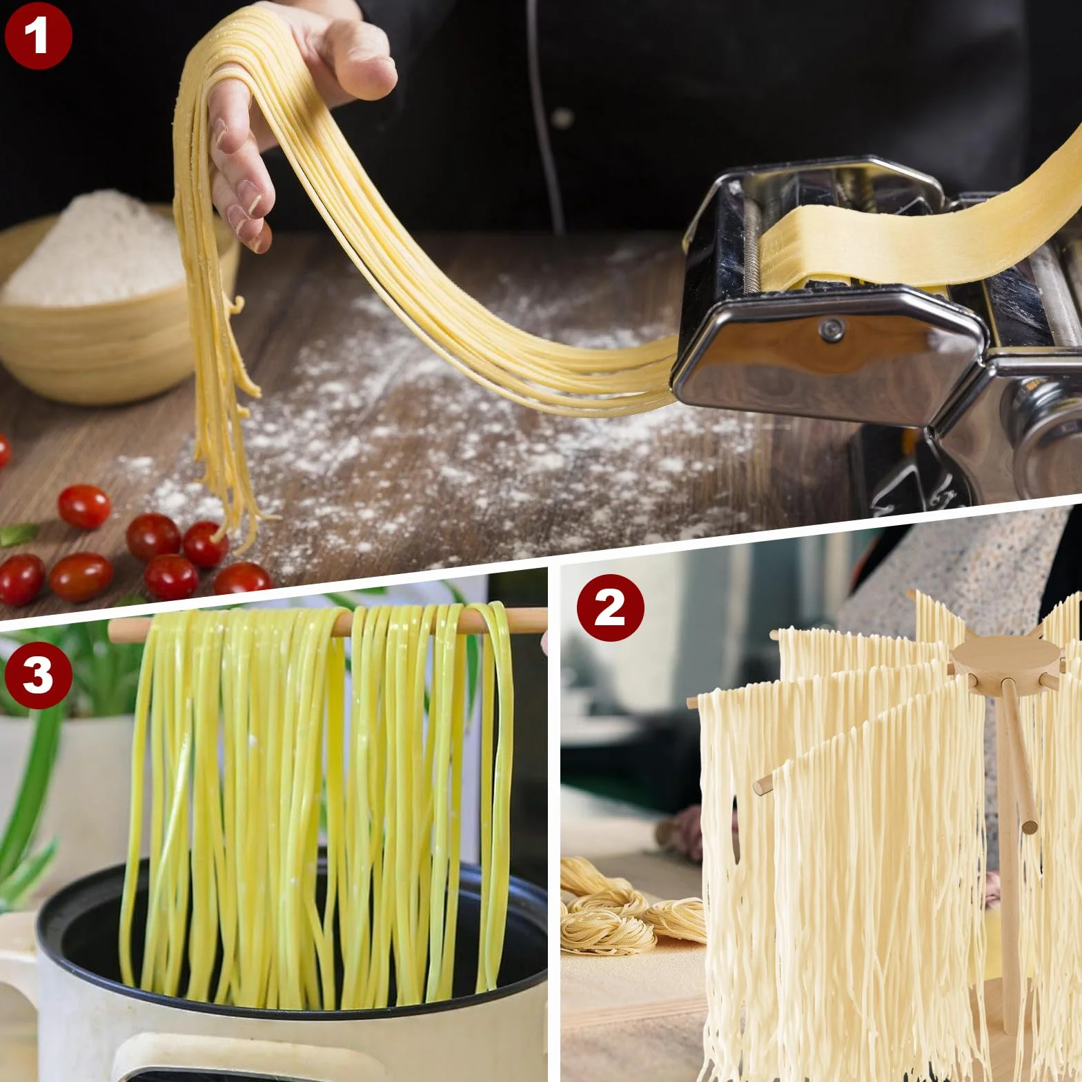 Secador de fideos, soporte para pasta de madera, secado con 9 brazos extraíbles, soporte para pasta para secar hasta 4,5 kg con base, soporte para secadora de pasta para cocina doméstica