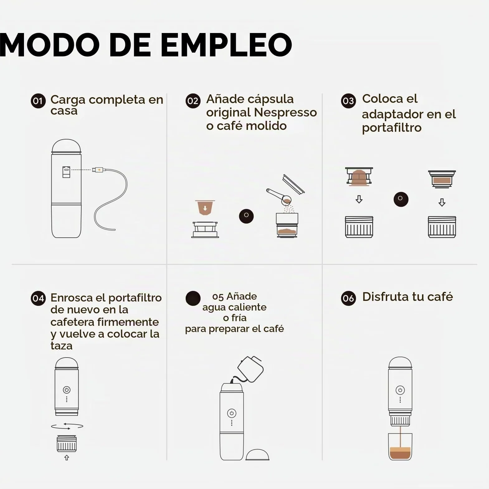 Máquina de café espresso eléctrica portátil, sistema de extracción de calor 2 en 1, cafetera espresso Crema Nespress, soporta café molido y cápsula NS, ME2218 (blanco)