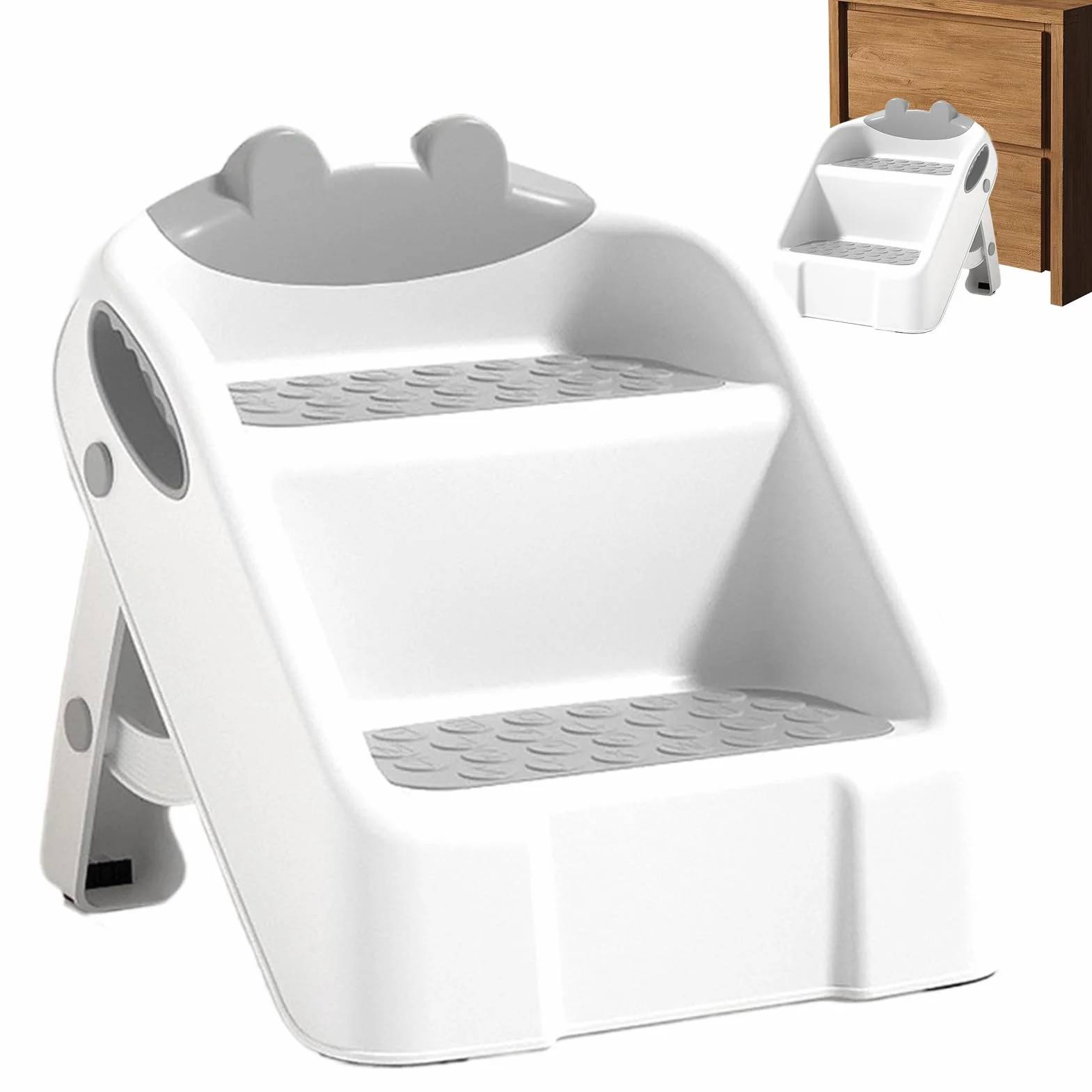 Taburete Infantil, Taburete con Escalón para Niños para Baño, Antideslizante Escalera 2 Peldaños Infantil, Taburetes Plegable De 2 Escalones para Niños, Taburetses Gris