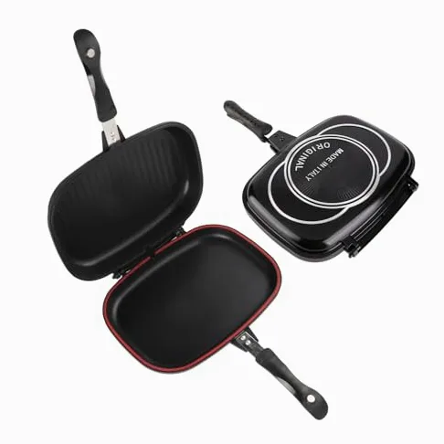 Sartén de Doble Cara, Sartén Doble Antiadherente de Aluminio para Parrilla, Sartén para Tortilla, Sartén Abatible con Mango Anti Quemaduras, Suministros de Cocina de 12,6