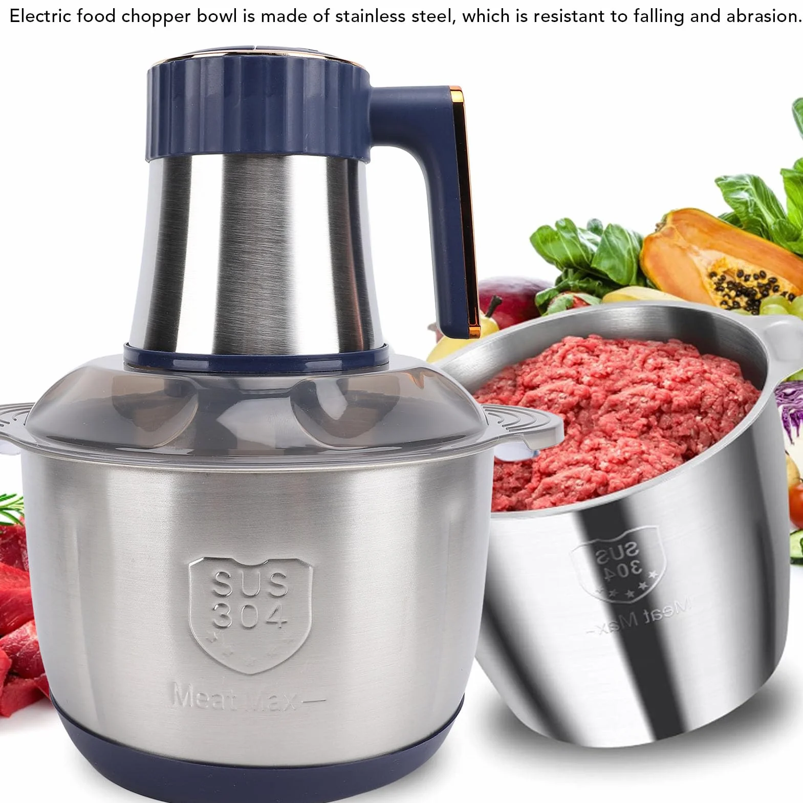Procesador de Alimentos, 500W 5L Picadora de Alimentos Picadora de Carne Eléctrica Multifuncional Picadora de Verduras Profesional para Picar, Cortar en Cubitos, Triturar
