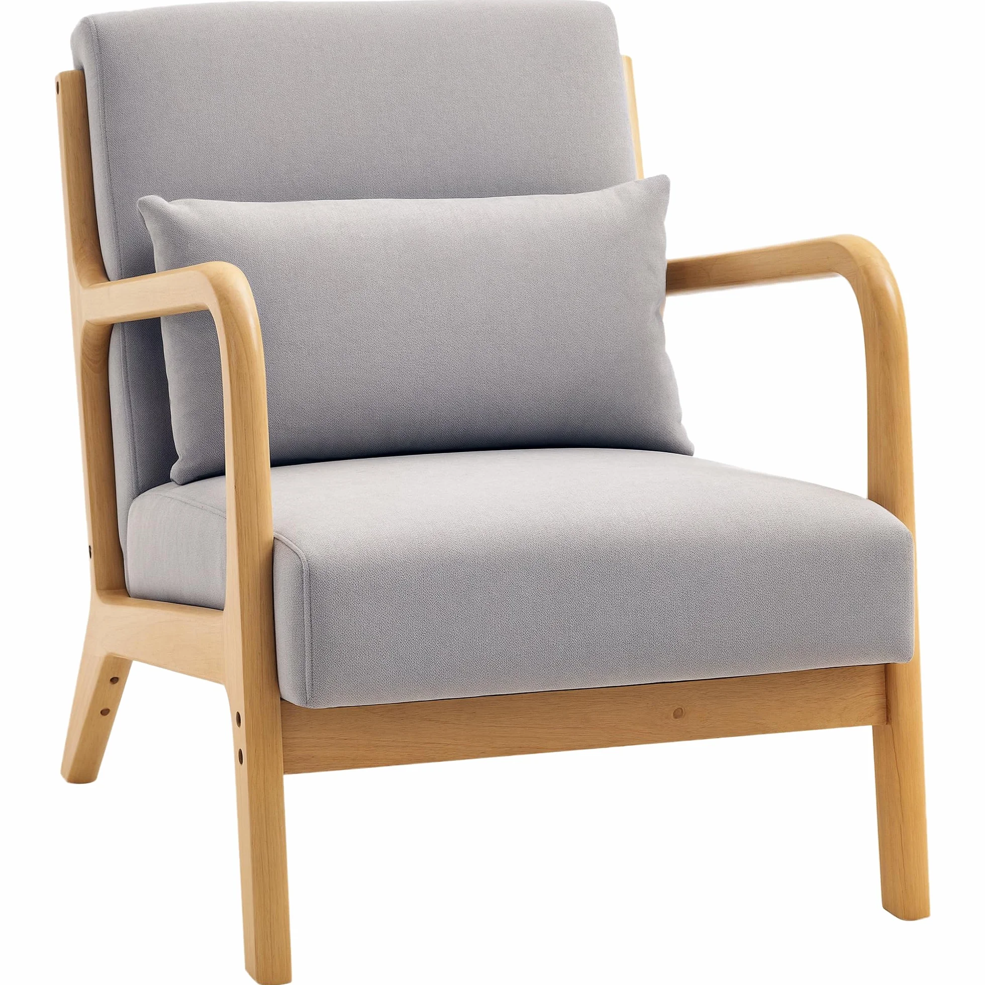 HOMCOM Butaca de Salón Butaca Nórdica Sillón de Salón con Reposabrazos Cojín y Marco de Madera de Caucho para Dormitorio Carga 120 kg 61x78x76 cm Gris
