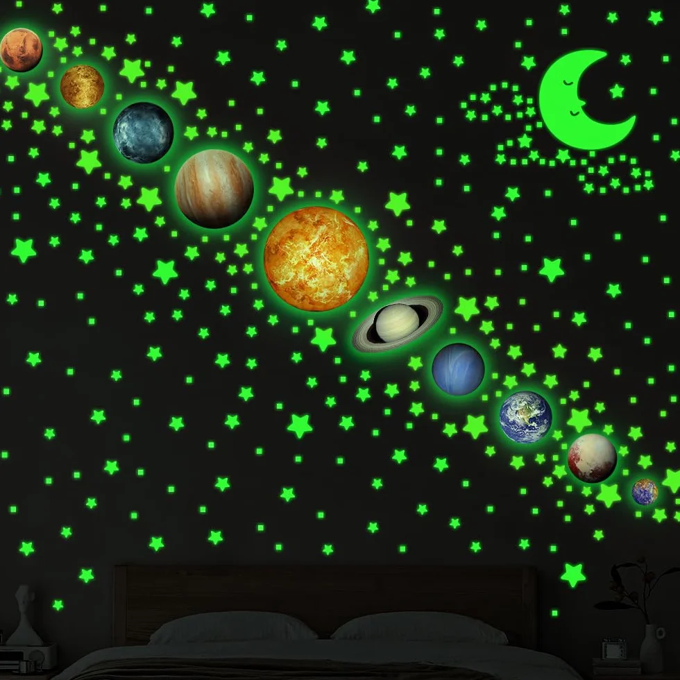 Estrellas Fluorescentes para Techo 522 Piezas Pegatinas Brillan Oscuridad Sistema Solar